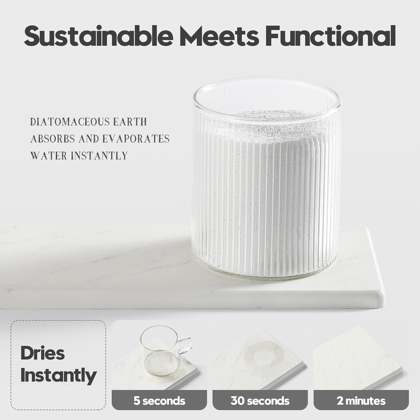 2PCS Diatomite Marble Stone Drying Mat for Kitchen Counter, Water Absorbing Soap Tray Stone Faucet Mat for Bathroom, Quick Dry Splash Guard Sink Protector, Vanity Dish Dispenser Sponge Holder, 8"x3.8"