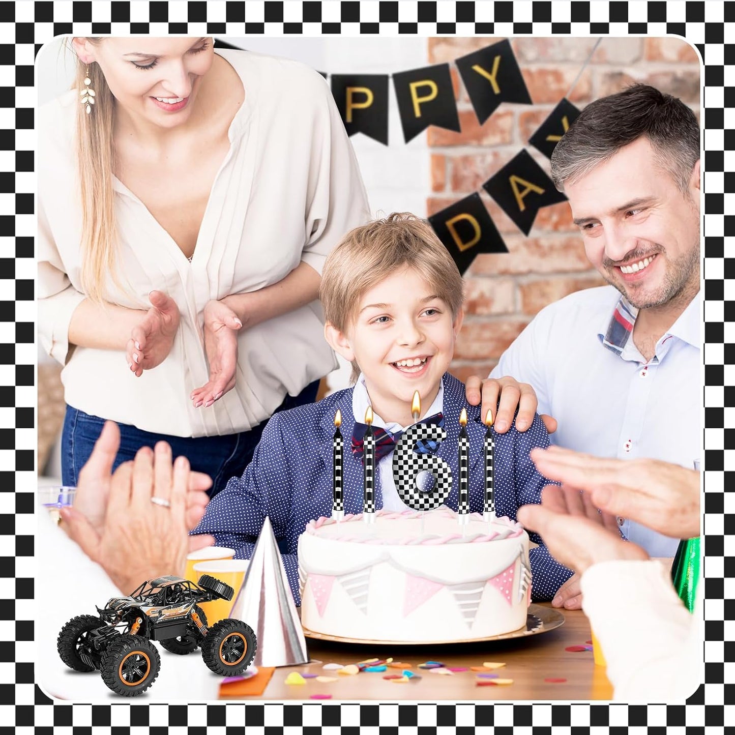 13 Pcs Racing Cars Themed Birthday Candles 12 Black and White Race Number 6 Checkered Candle Cake Topper for Racing Car Party Decoration Supplies (Number 6)