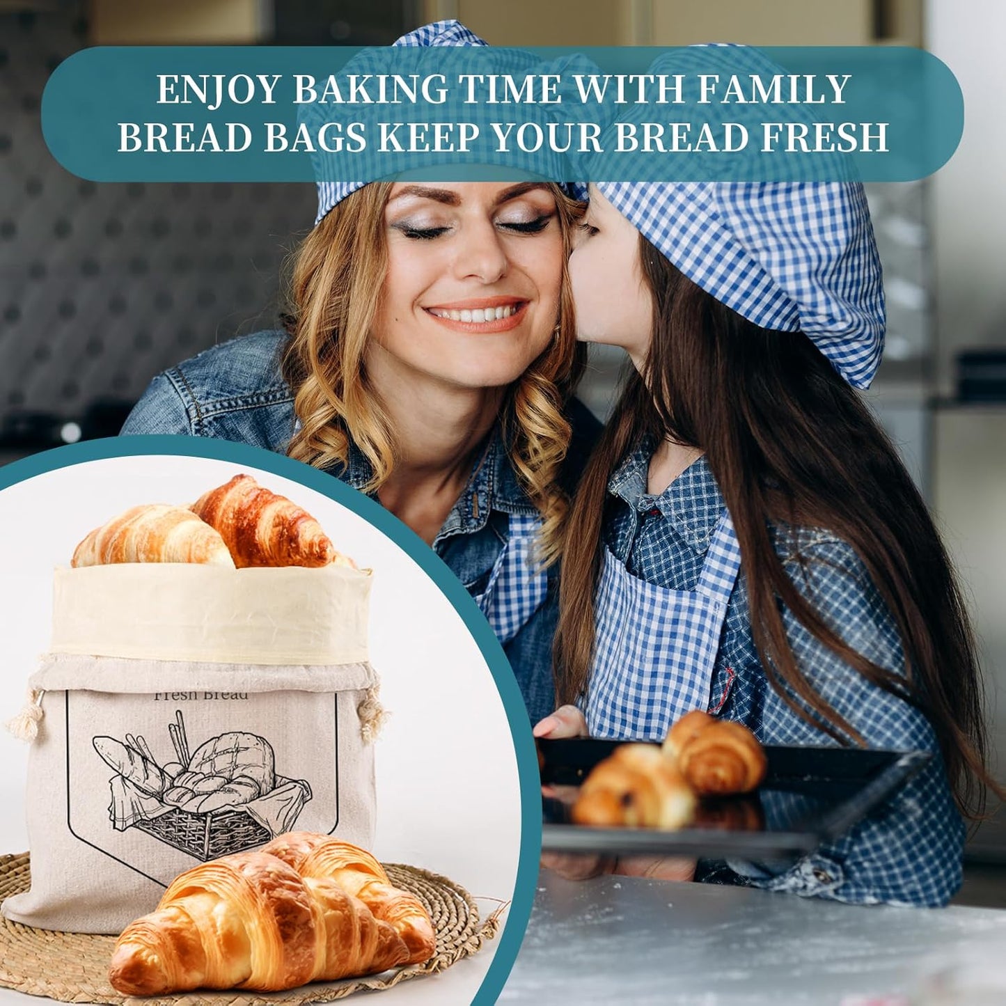 2 Pack of Bread Bags for Homemade Bread,Reusable Linen Sourdough Storage Bags with Plastic Liner,Cotton (17.7" x12")