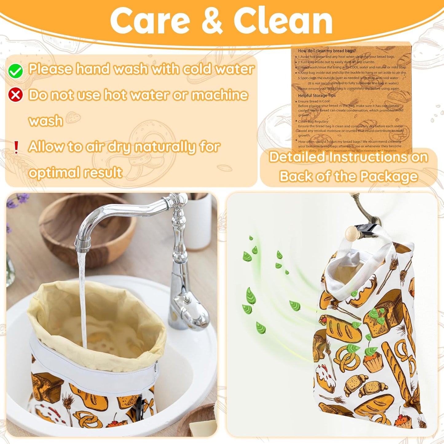 Reusable Beeswax Bread Bag for Homemade Bread & Sourdough Loaf, Fridge-Safe Storage Container with Dual-Zip Freshness Lock & Food Lables Note Dates on, Natural Cotton and Beeswax Lining Keep Fresh