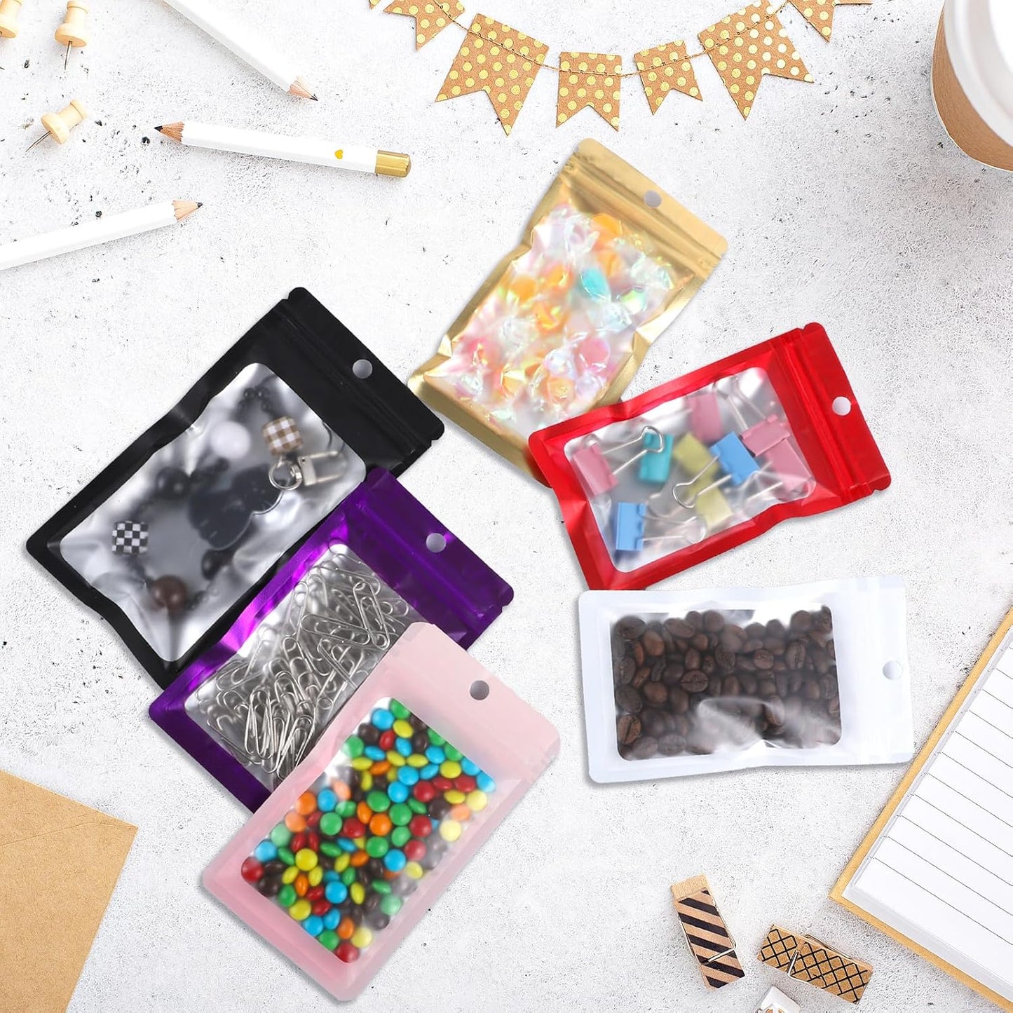 200 Pack Resealable Mylar Holographic Bags Food Storage Smell Proof Bags with Front Window Foil Packaging Pouch for Candy Sample Jewelry Small Business 3.54×6.29 Inch, Blue Fade Purple