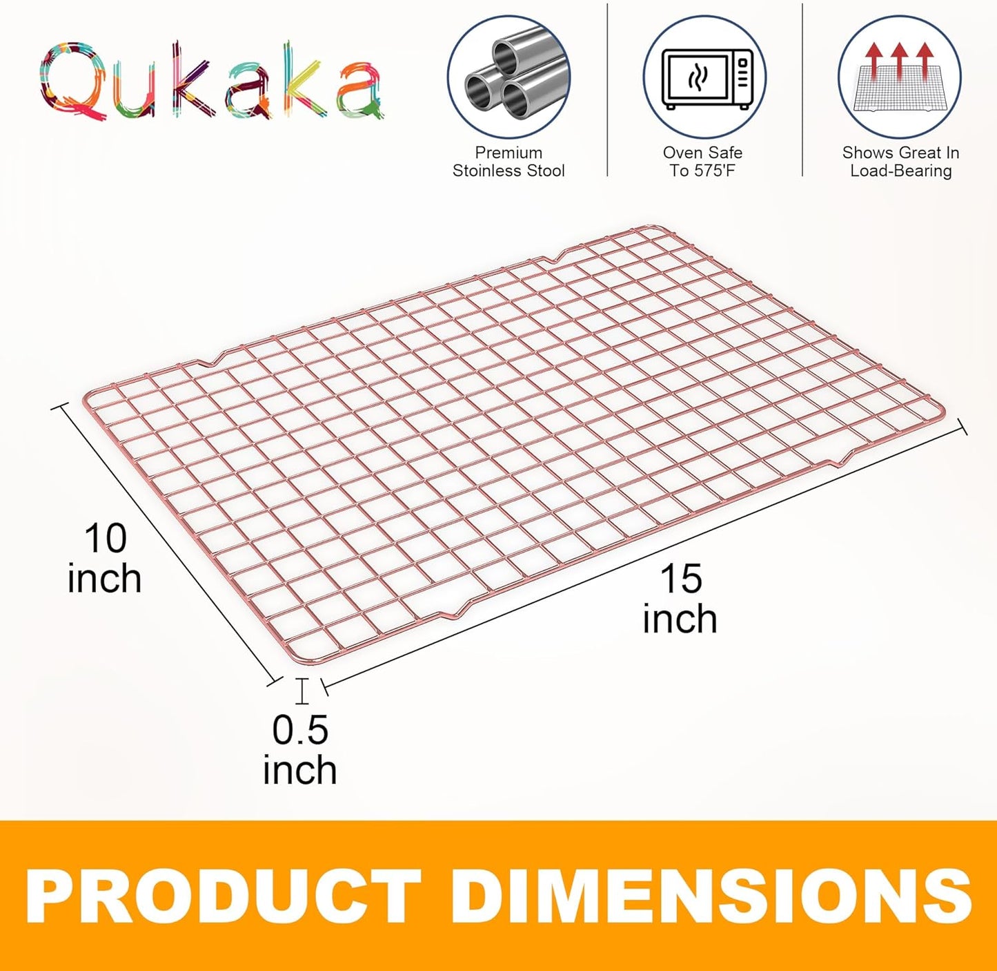 2-Pack Cooling Racks for Cooking and Baking - 10" x 15"Heavy Duty Stainless Steel Wire Rack for Baking, Grilling, Roasting - Oven & Dishwasher Safe - Fits Jelly Roll Sheet Pan(Rose Gold)