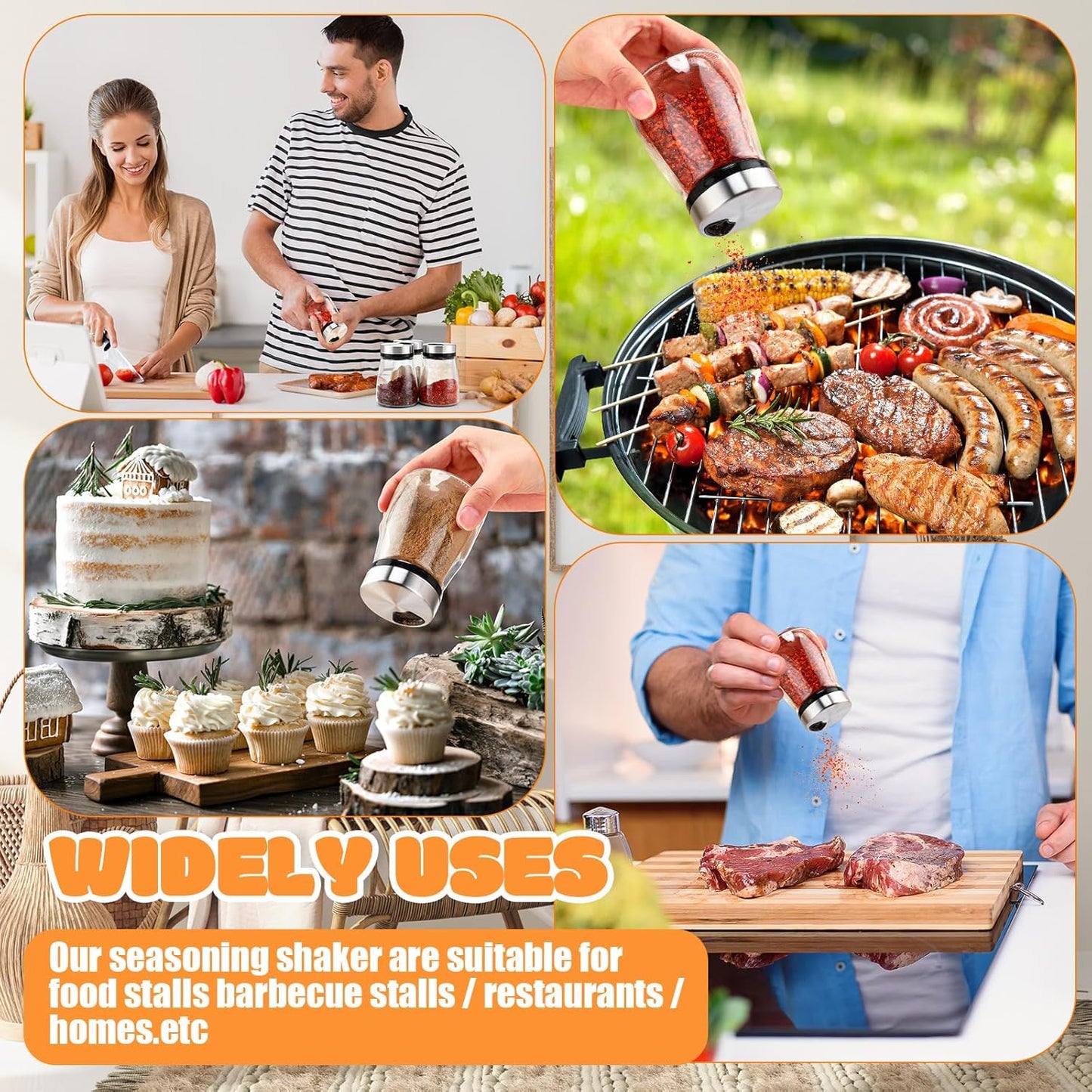 Zhehao 10 Pcs Salt Pepper Shakers Set with Adjustable Pour Holes Stainless Steel Spice Dispenser 6oz Clear Glass Seasoning Containers for Kitchen Restaurant Home BBQ Camping Farmhouse Accessories