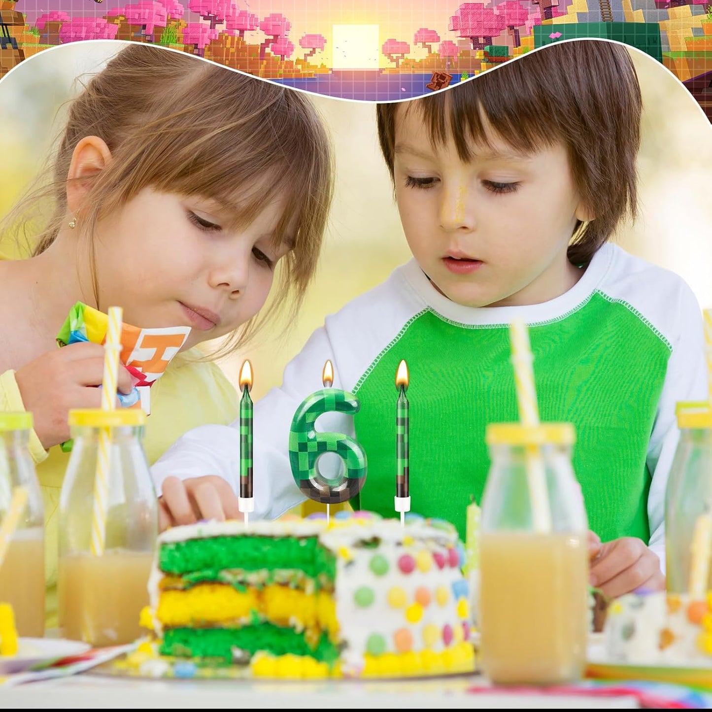 13 Pcs Dynamite Candles 12 TNT Themed Birthday Cake Candles and Number 6 Candle Cake Topper for Pixel Theme Birthday Party Anniversary Party Dynamite Theme Party Video Game Party Supplies (Number 6)