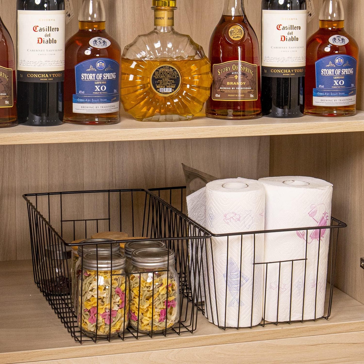 16inch Freezer Storage Organizer Baskets, Refrigerator Metal Wire Basket Bins with Handles for Kitchen, Pantry, Cabinet, Closets(Black, 3Pack)