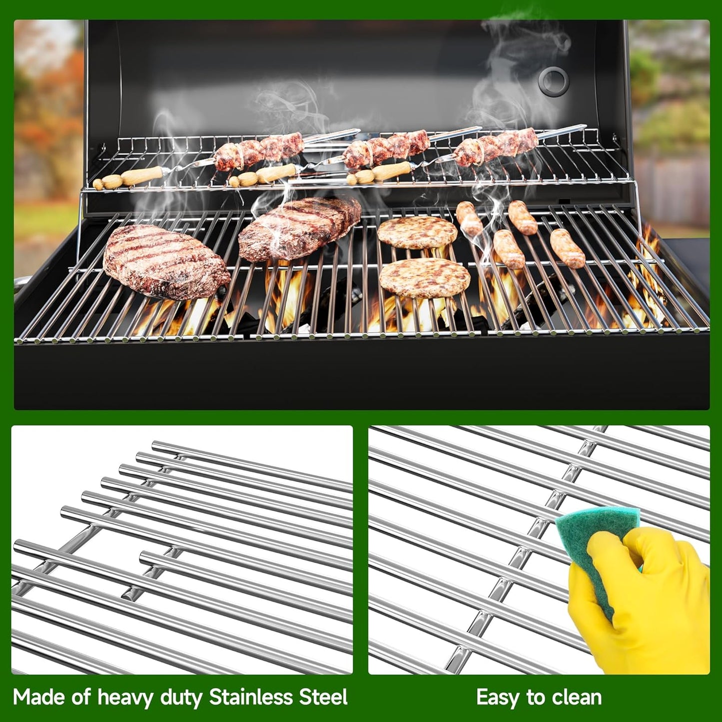 17.5 inch Grill Cooking Grates for Weber Spirit E210 E-220 S210 S-220 Spirit 200&Spirit II 200 Series Gas Grills with Front Control, Stainless Steel Grates Replacement Parts for Weber 7637 Gas Grills