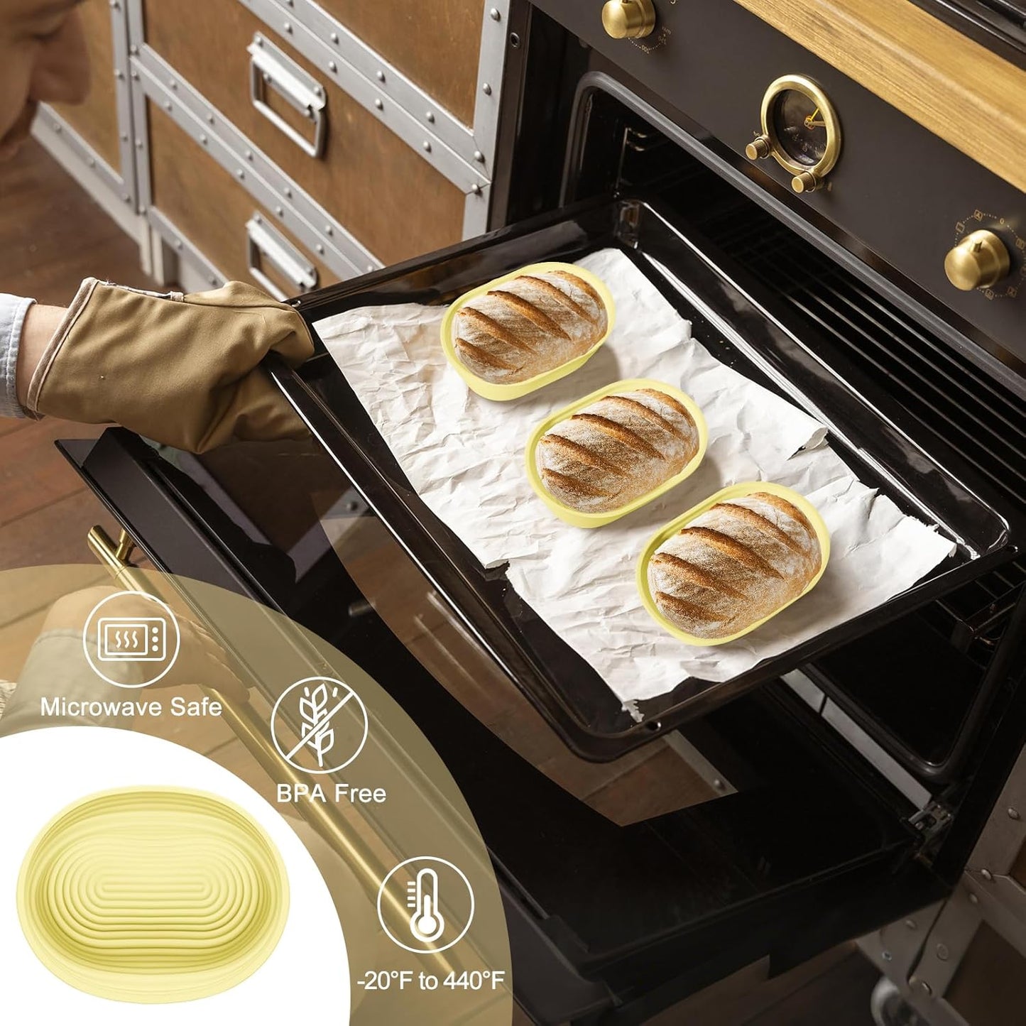 Silicone Banneton, Sourdough Bread Baskets (Set of 5, 6.5 Inch), Mini Oval Proofing Bowls, Bread Making Baking Supplies, Banneton proofing basket for Sourdough Baking