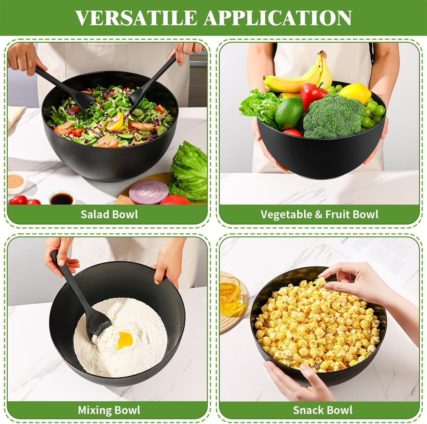 Salad Bowl with Lid, 12" Extra Large Bamboo Fiber Salad Bowl with Servers Set for Kitchen, Nature Bamboo Mixing and Serving Bowl with Lid, Spoon and Fork for Fruits,Salads and Vegetables