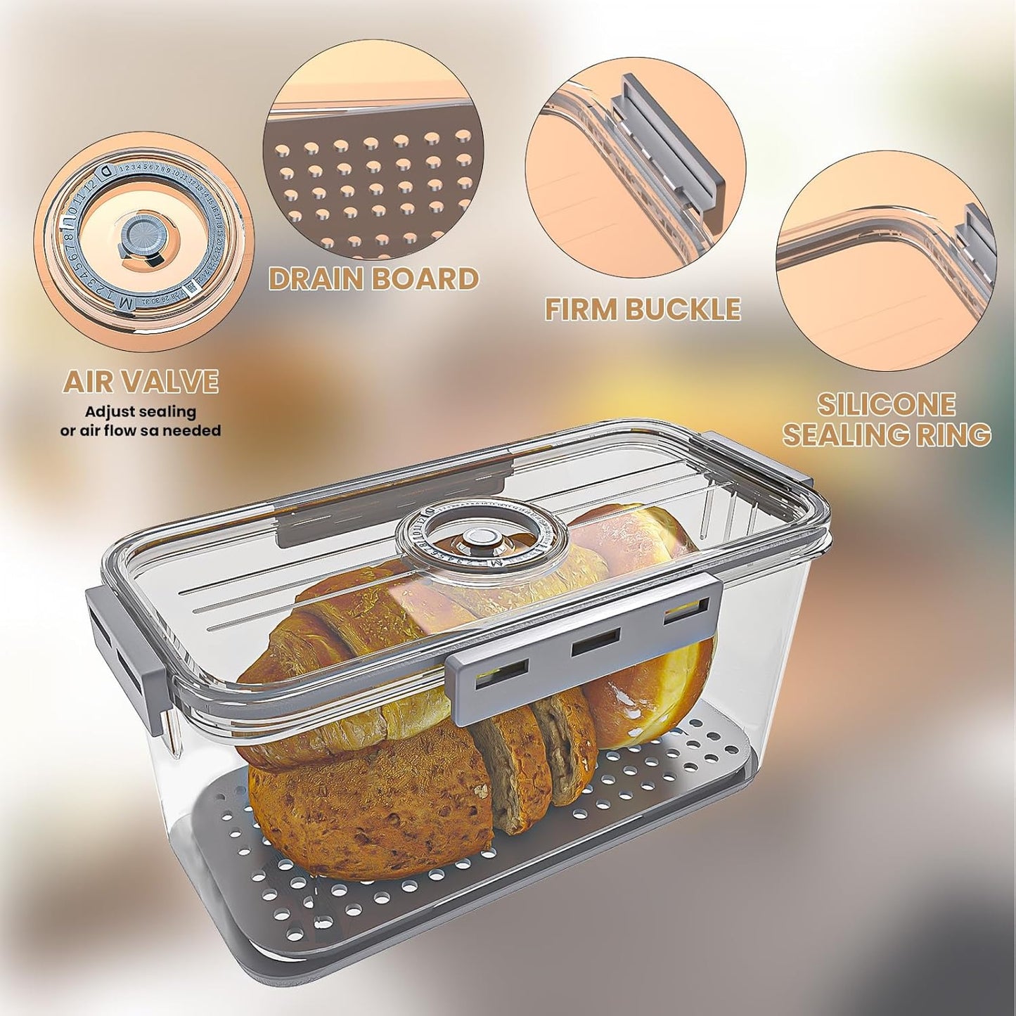 Bread Box and Slicer, Breads Slicer for Homemade Breads, Large Bread Box Airtight with Lid and Time Recording Function, Bread Container for Homemade Bread, Cookies, Bagel, Donut and Toast(grey)