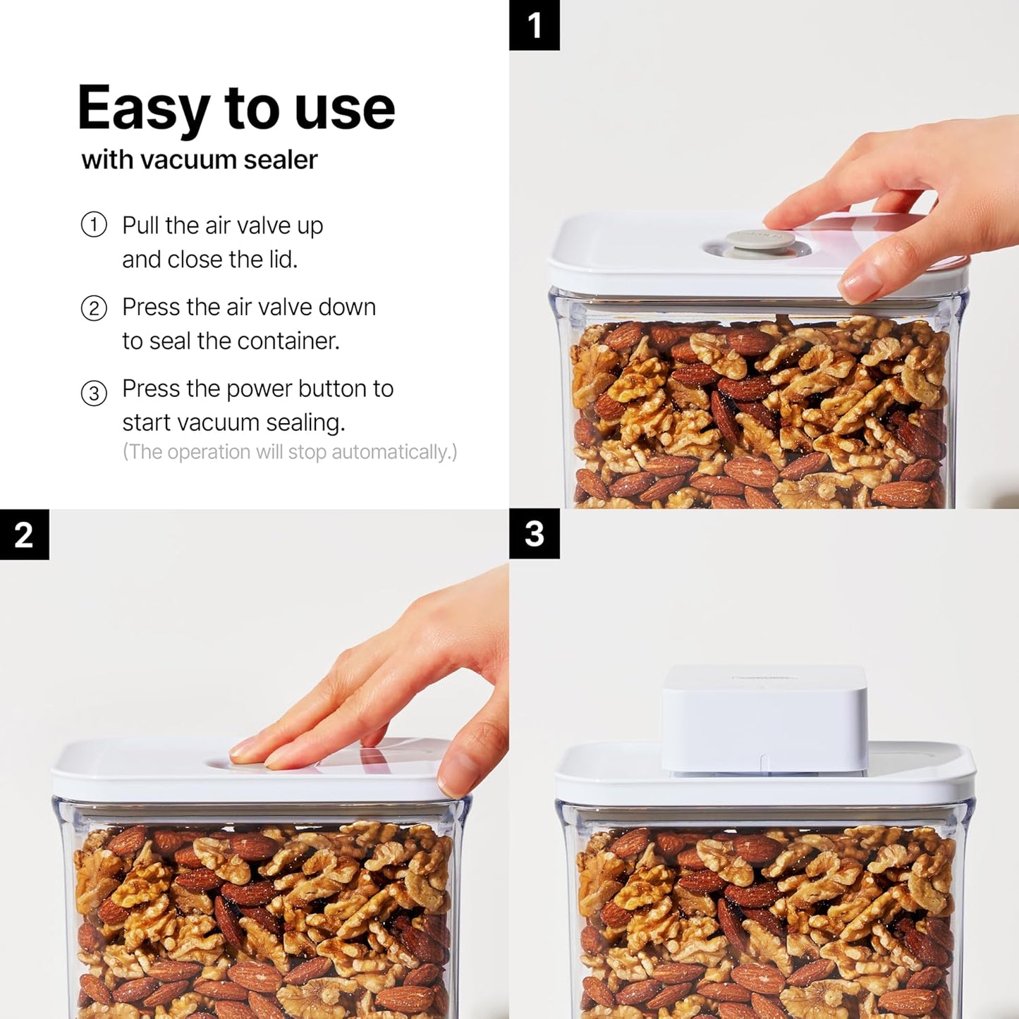 Premium Airtight Food Storage Containers, Mini Square 2pc/set(0.85qt), Smart One-Click Seal Lid, No Hinges, 100% Leak Proof, BPA-FREE, Dishwasher, Freezer & Microwave Safe