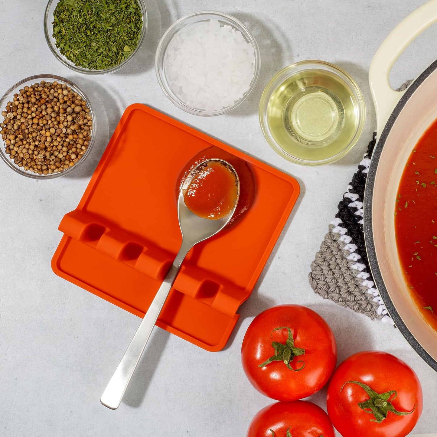 Zulay Kitchen Silicone Utensil Rest with Drip Pad for Multiple Utensils - BPA-Free, Heat-Resistant Spoon Rest & Spoon Holder for Stove Top - Kitchen Utensil Holder for Ladles & Tongs - Orange