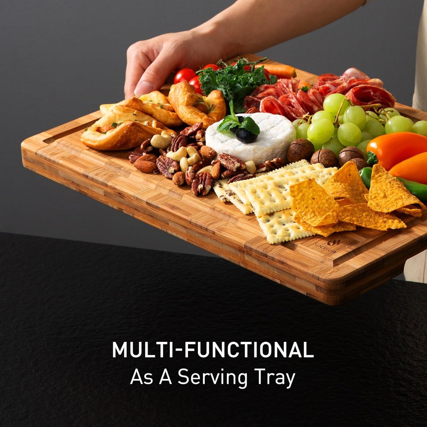 2 Pack Heavy Duty Bamboo Cutting Board Set Non Slip Over Sink Solid End Grain Thick Wood Chopping Board Extra Large Big Small Best Organic Hardwood Wooden Kitchen Essential New Home Housewarming Gift