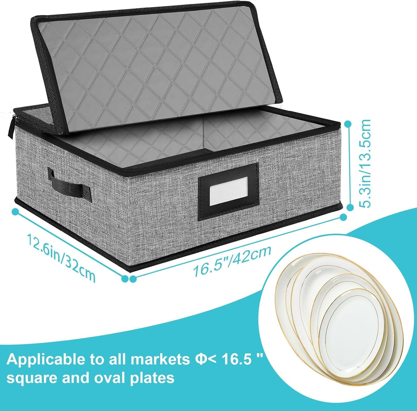 Quilted Platter Storage Case-Fine China Storage Containers Hard Shell for Organizing,Stackable Plate Storage Containers with 4 Felt Dividers,dinnerware Storage,Moving Box,Moving Supplies