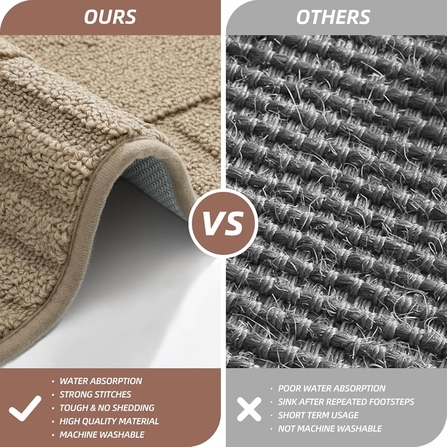 BEQHAUSE Kitchen-Rugs-and-Mats,Anti-Slip Kitchen Rugs,Machine Washable Kitchen Mats for Floor Taupe Comfortable Kitchen Mat Set of 2 with TPR Backing 20x30inch/20x48inch