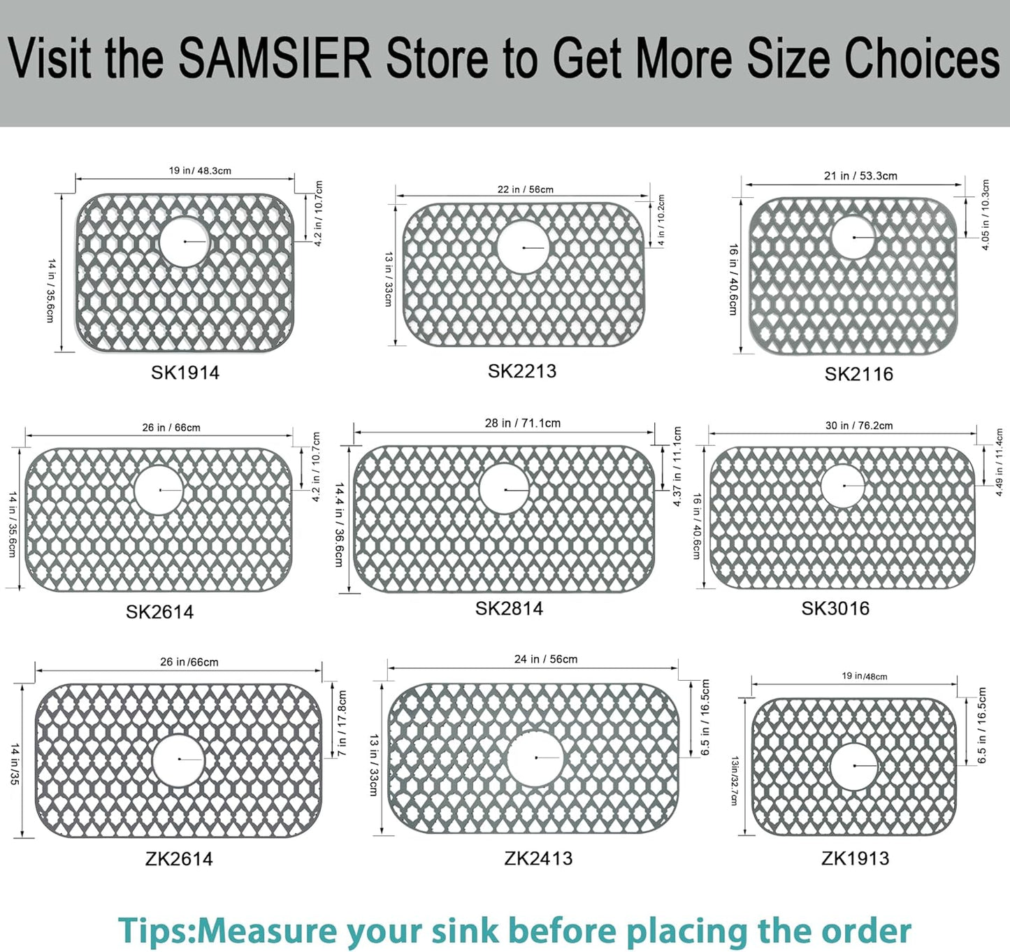 Silicone Sink Protectors - 13x11 & 16x12 & 19x14 & 22x13 & 24x13 & 26x14 & 28x14 & 30x16, Large Grid Mats for Farmhouse Sink (24'x13', Center Drain)