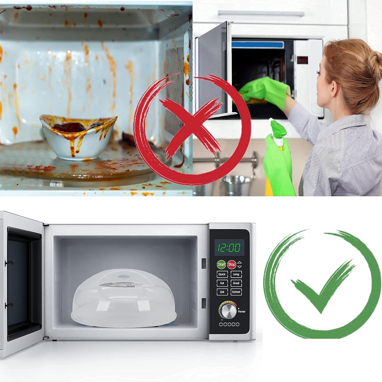 Microwave Splatter Cover for Food Large Microwave Plate Cover Guard Lid with Steam Vents, 1.5 Inch BPA Free & Dishwasher Safe-Grey