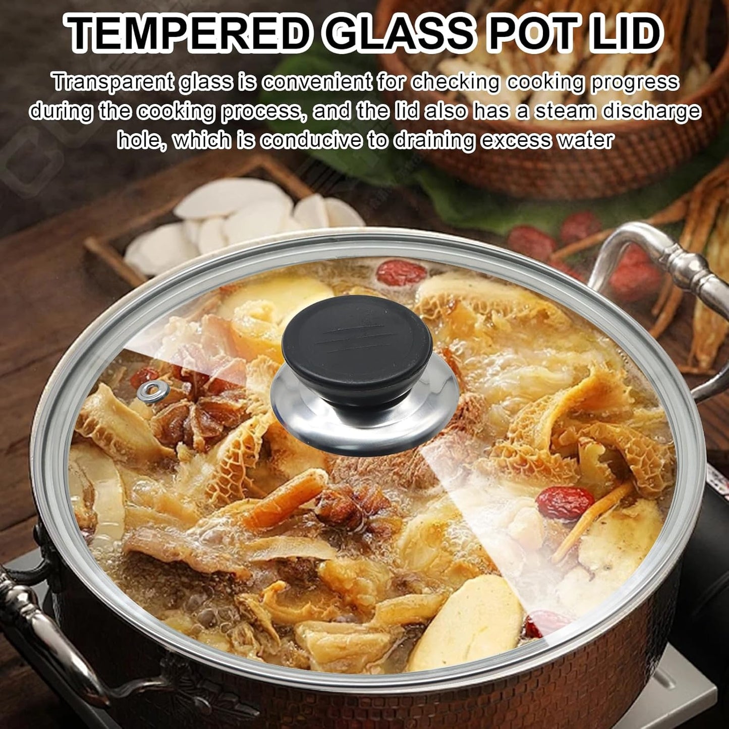 Glass Lid for Frying Pan 8 Inch Tempered Glass Pot Lid Cover with Stainless Steel Rim for 8 Inch Frying Pan Wok Pot Skillet