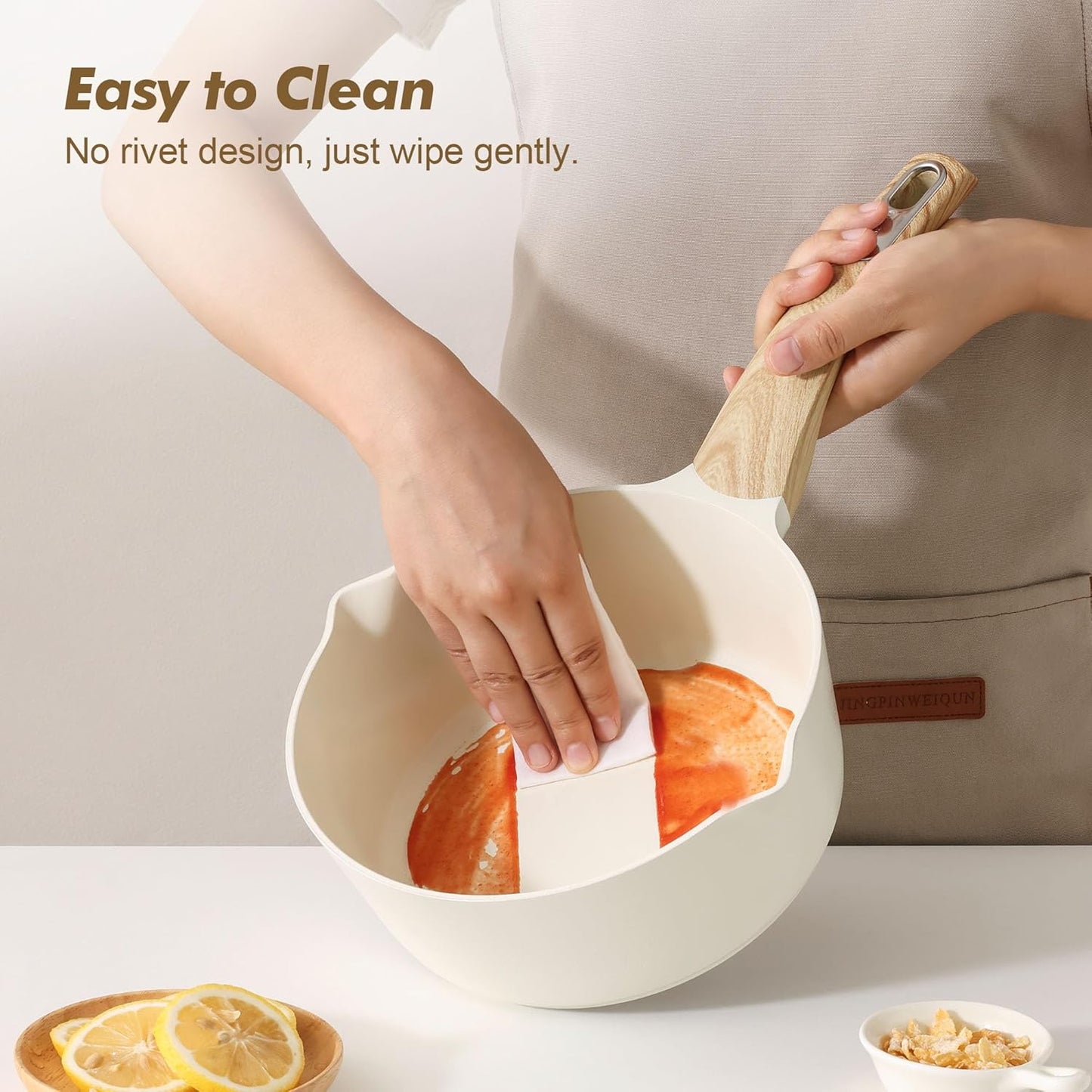 SENSARTE Ceramic Nonstick Sauce Pan with Lid, 3.0 Quart Saucepan with Double Spout, Large Cooking Pot, Non toxic Kitchen Sauce Pot, Non stick Saucier Pan, Induction Cookware, PFOA PTFE PFAS Free