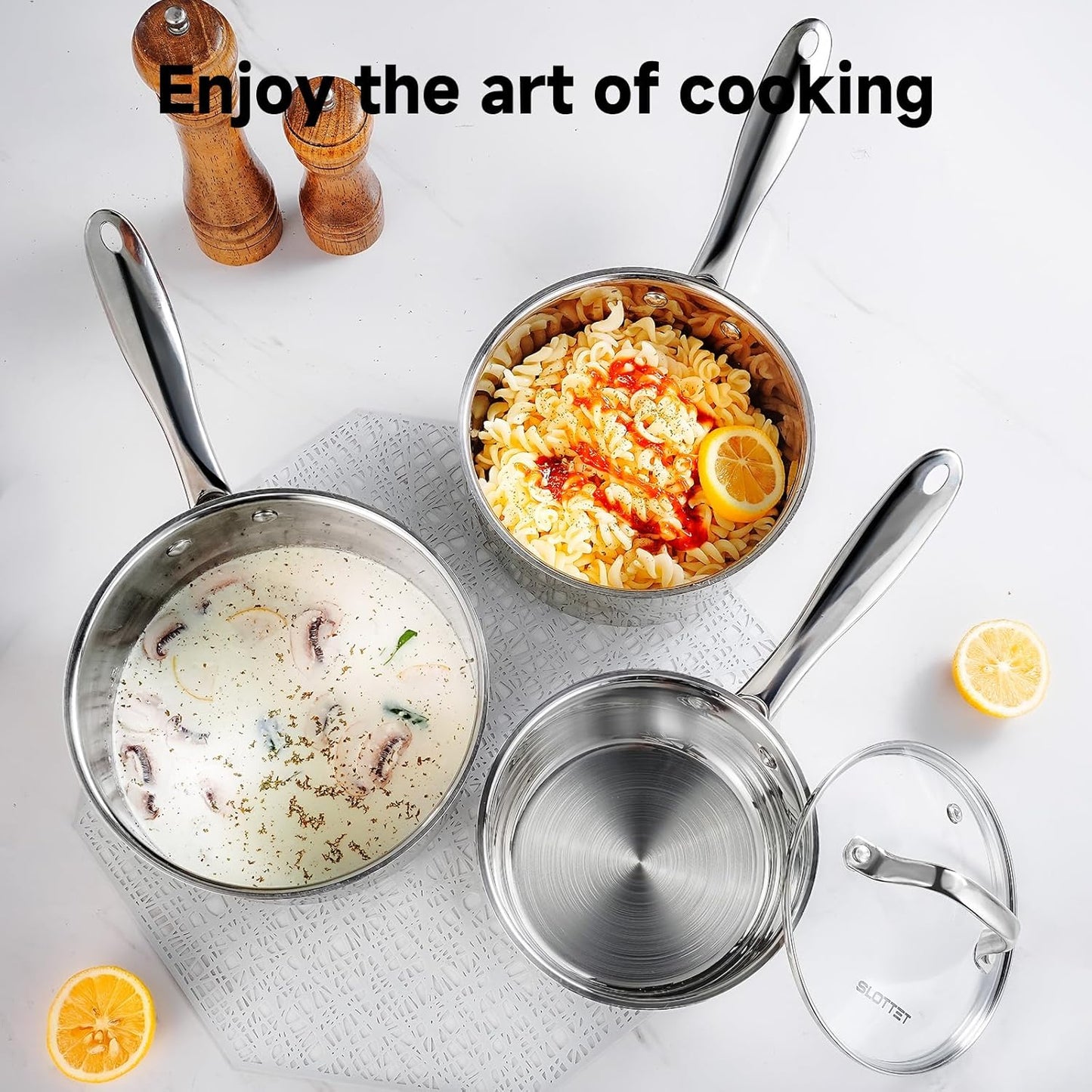 1Qt & 2Qt & 3QT Stainless Steel Sauce Pan Set with Lid,6 Pcs Non Stick Saucepan,Small Kitchen Pots,Induction Compatible,PFOA FREE