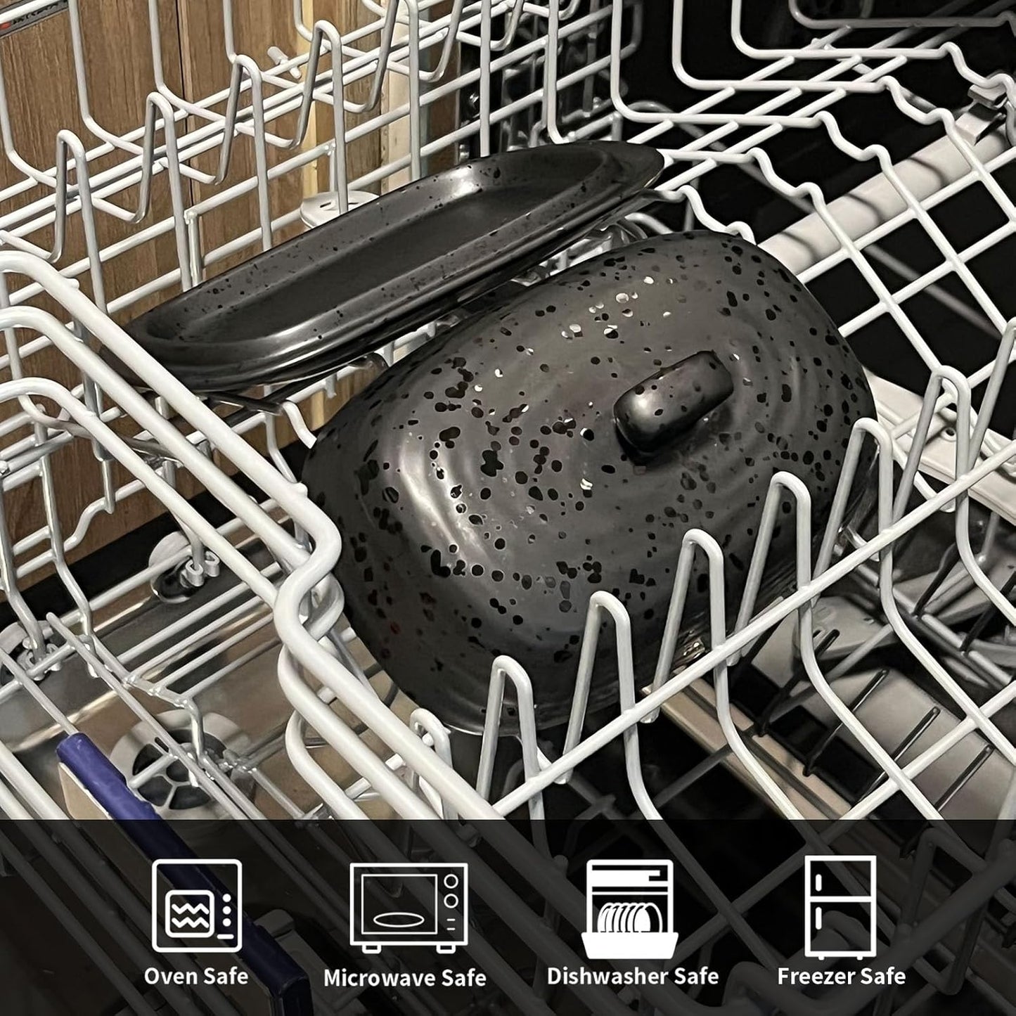 Hansense Porcelain Butter Dish with Lid for Countertop, Ceramic Butter Keeper with Handle Cover, Butter Holder Container Perfect for East and West Coast Butter, Dishwahser Safe, Dark