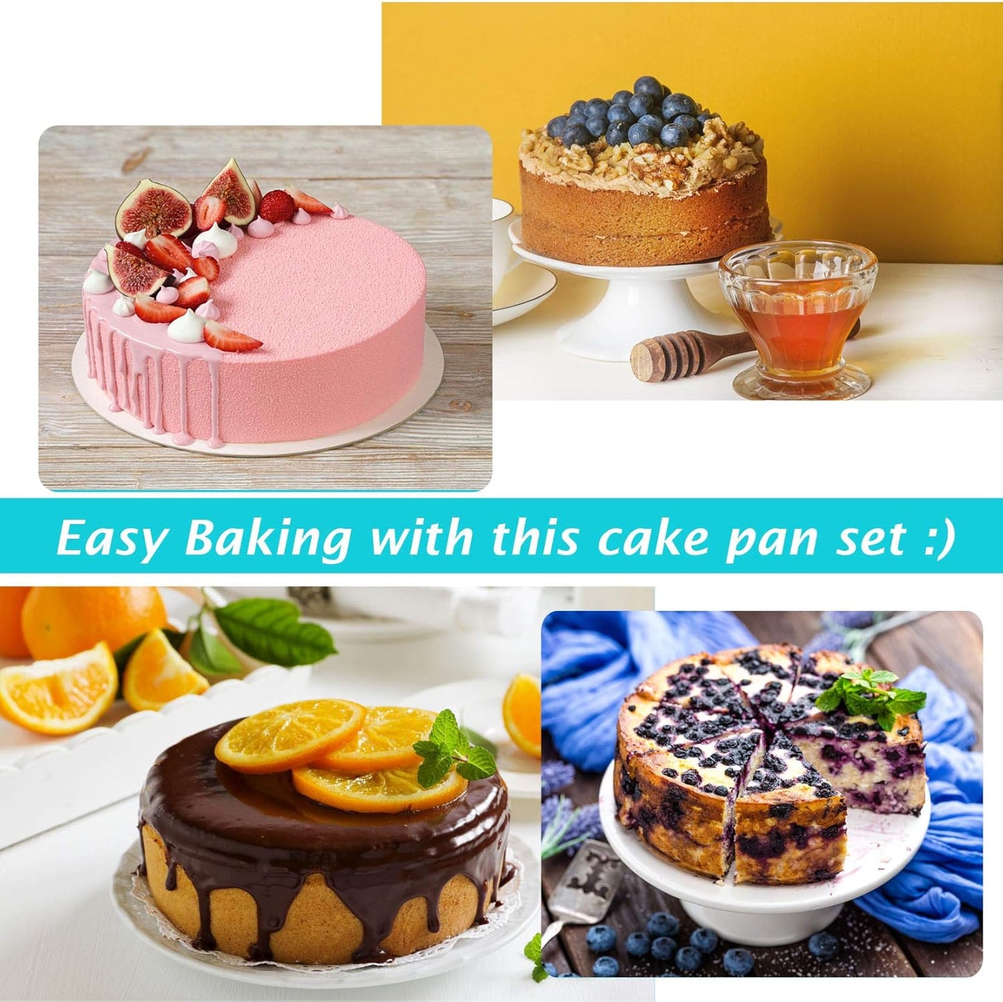 P&P CHEF 9.5 Inch Round Cake Pan Set of 3, Stainless Steel Round Baking Layer Pans Bakeware for Layer Birthday Cake, Fit Oven/Pots/Pressure Cooker, Leakproof & Dishwasher Safe, Silver