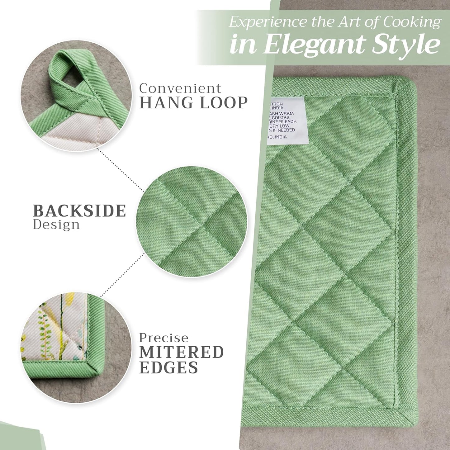 Maison d' Hermine Pot Holders 100% Cotton Heat Resistant Potholders 8" x 8" Hot Pads with Loop BBQ, Cooking, Baking, Grilling, Kitchen, Handling Hot Pans Spring/Summer (Pack of 1, Botanical Fresh)