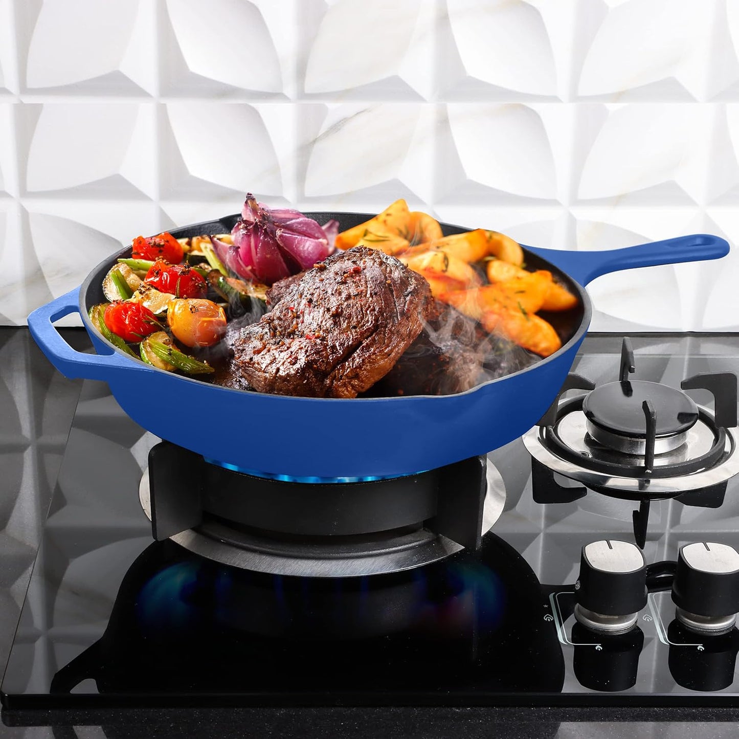 Utopia Kitchen Pre Seasoned Chefs Pan Cast Iron Skillet Frying Safe Grill Cookware for indoor & Outdoor Use (Blue, 10.25 Inch (Pack of 1))