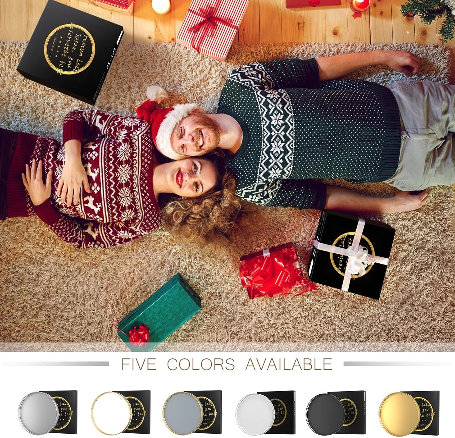 10" Silver Lazy Susan for Table Top, Oak Wood Lazy Susan Turntable Organizer for Dining Coffee Table Centerpiece Bar Decor Kitchen Countertop Bathroom Vanity Decorative Tray for Perfume Jewelry Round