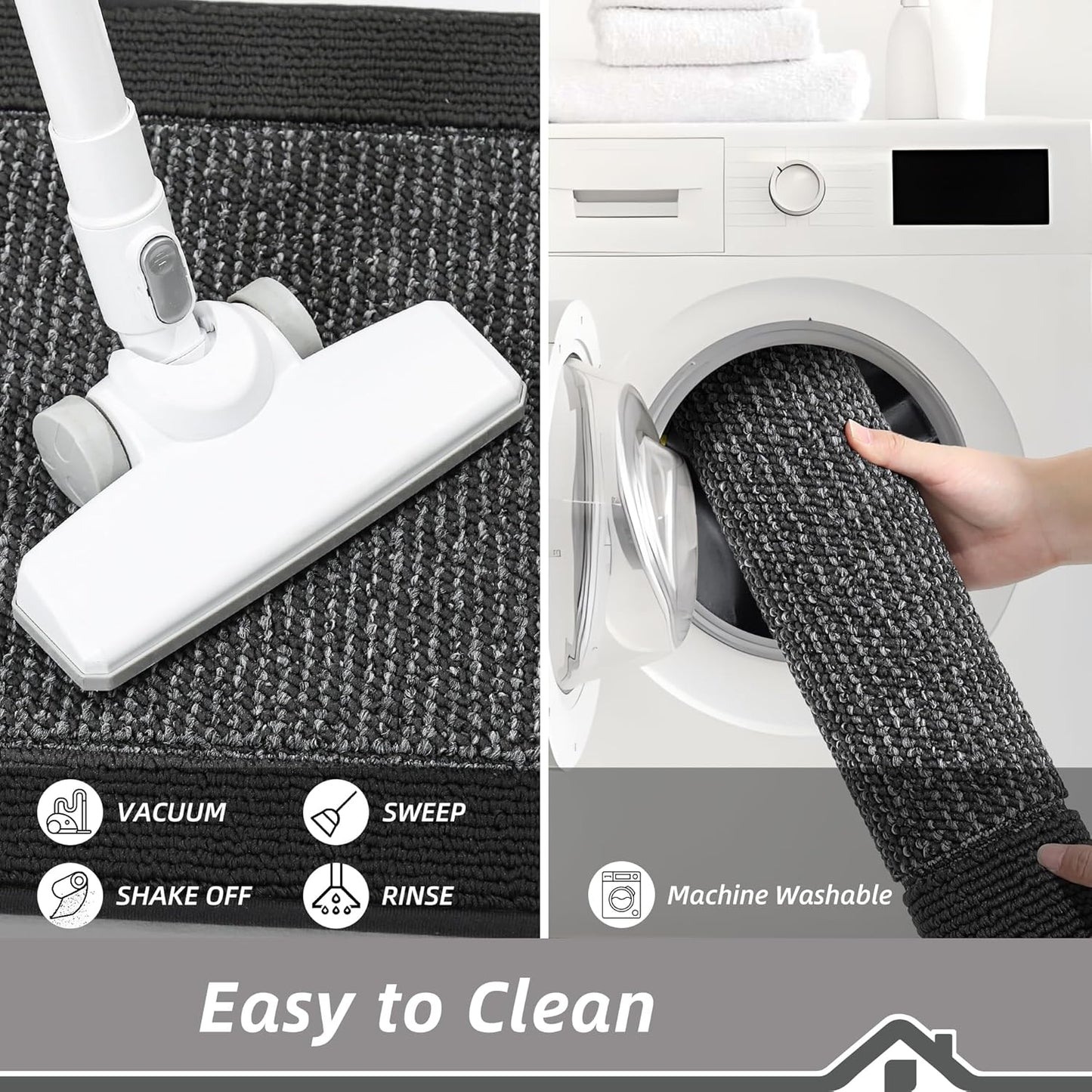 BEQHAUSE Kitchen Rugs and Mats Set of 2 Non-Slip Kitchen Mats for Floor, Absorbent and Stain Resistant Kitchen Runner, Machine Washable Rugs for Kitchen, Laundry & Sink, 20"x32"+20"x48", Charcoal