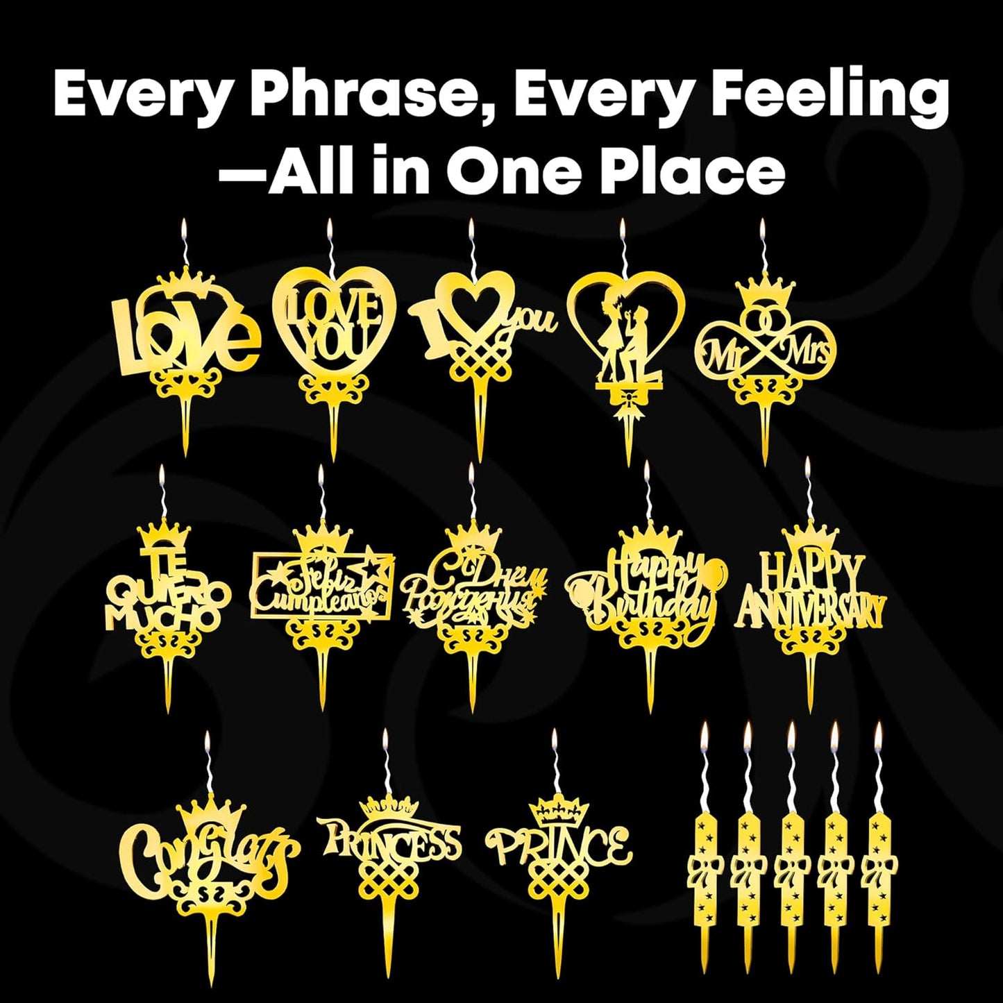 Happy Birthday Reusable Gold Cake Candle - Luxury Cake Topper Candle for Birthdays, Weddings & Anniversaries - Reusable Food Safe Acrylic, Shiny Mirror Finish - Happy Birthday Cake Topper Décor