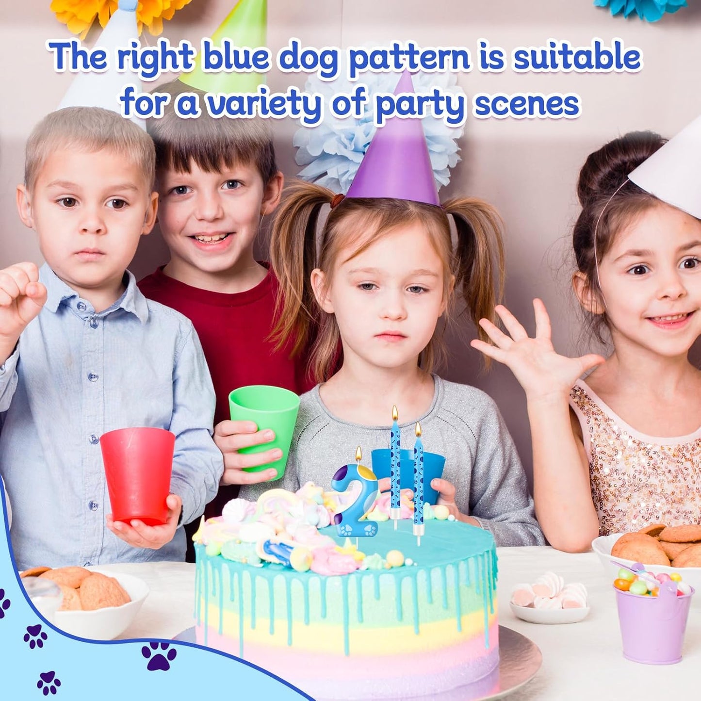 13PCS Blue Dog Paw Birthday Candles Set Cake Topper Numeral Birthday Candles for Boy Girl Dog Paw Decoration(Number 2)