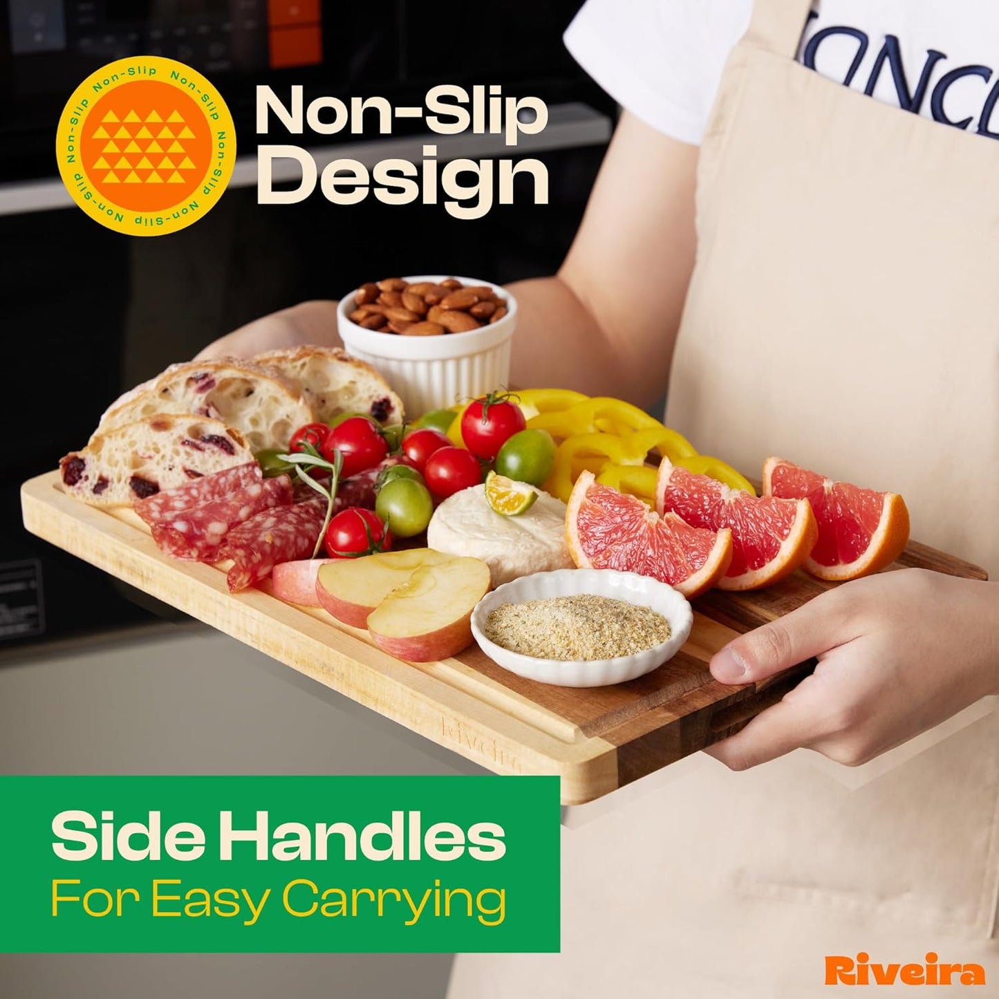 Riveira Acacia Wood Cutting Board – Gourmet Acacia Grandeur: 20 x 14 Wooden Cutting Board – Natural Wooden Cutting Boards For Kitchen Decorative – Innovative Juice Grooves Acacia Wooden Chopping Board