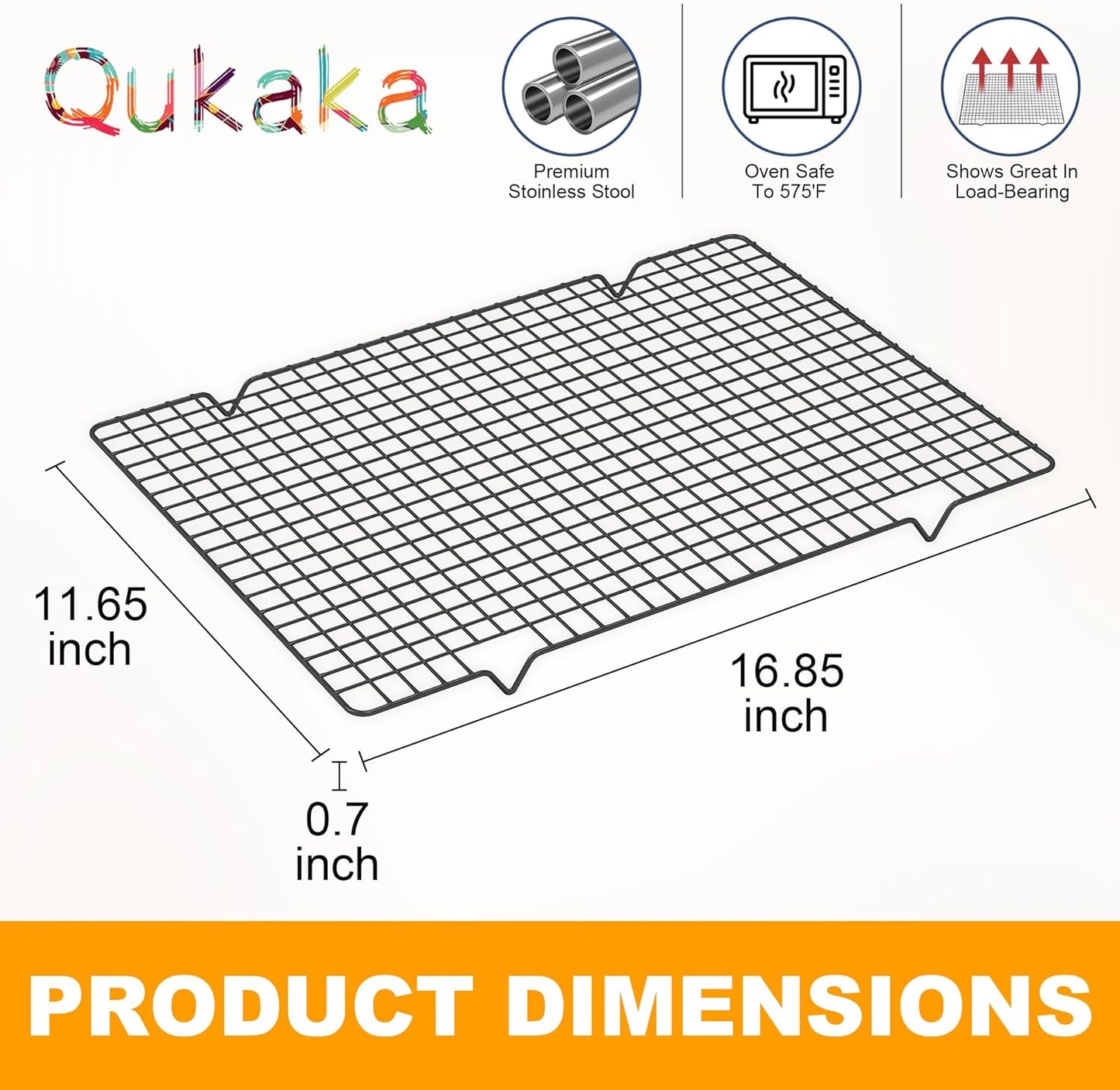 2PCS Cooling Racks for Cooking and Baking -11.65''x16.85''Heavy Duty Stainless Steel Wire Rack for Baking, Grilling, Roasting - Oven & Dishwasher Safe - Fits Half Sheet Pan(Black)