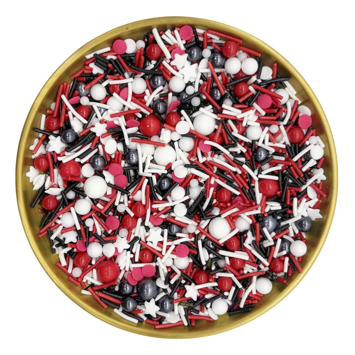 Red & Black & White Sprinkles Candy Mix Size Edible Pearls Cake Decorations Cupcake Toppers Cookie Decorating Perfect for Wedding Party Valentine Halloween Christmas Supplies 4.58OZ