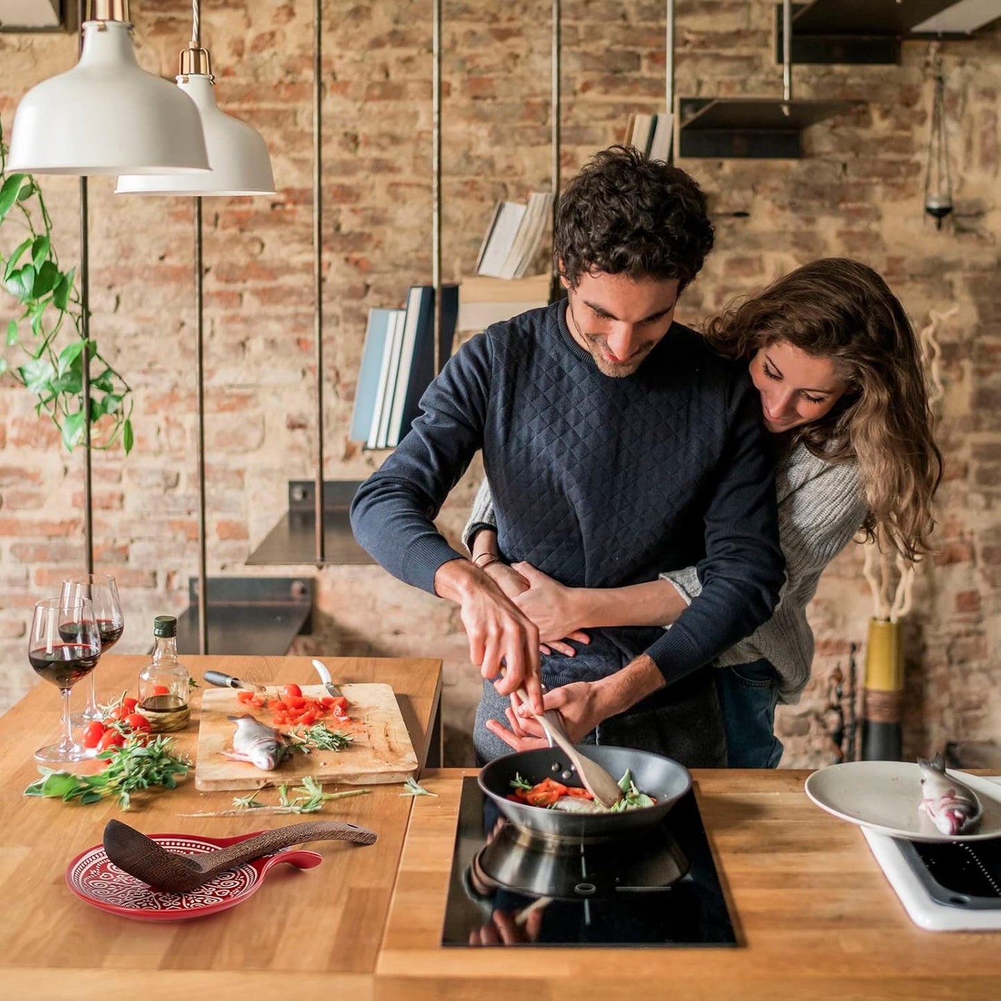 Ceramic Spoon Rest, Cooking Spoon Holder for Kitchen Counter/Stove Top/Dining Table Modern Farmhouse Decorative, Large (Red)
