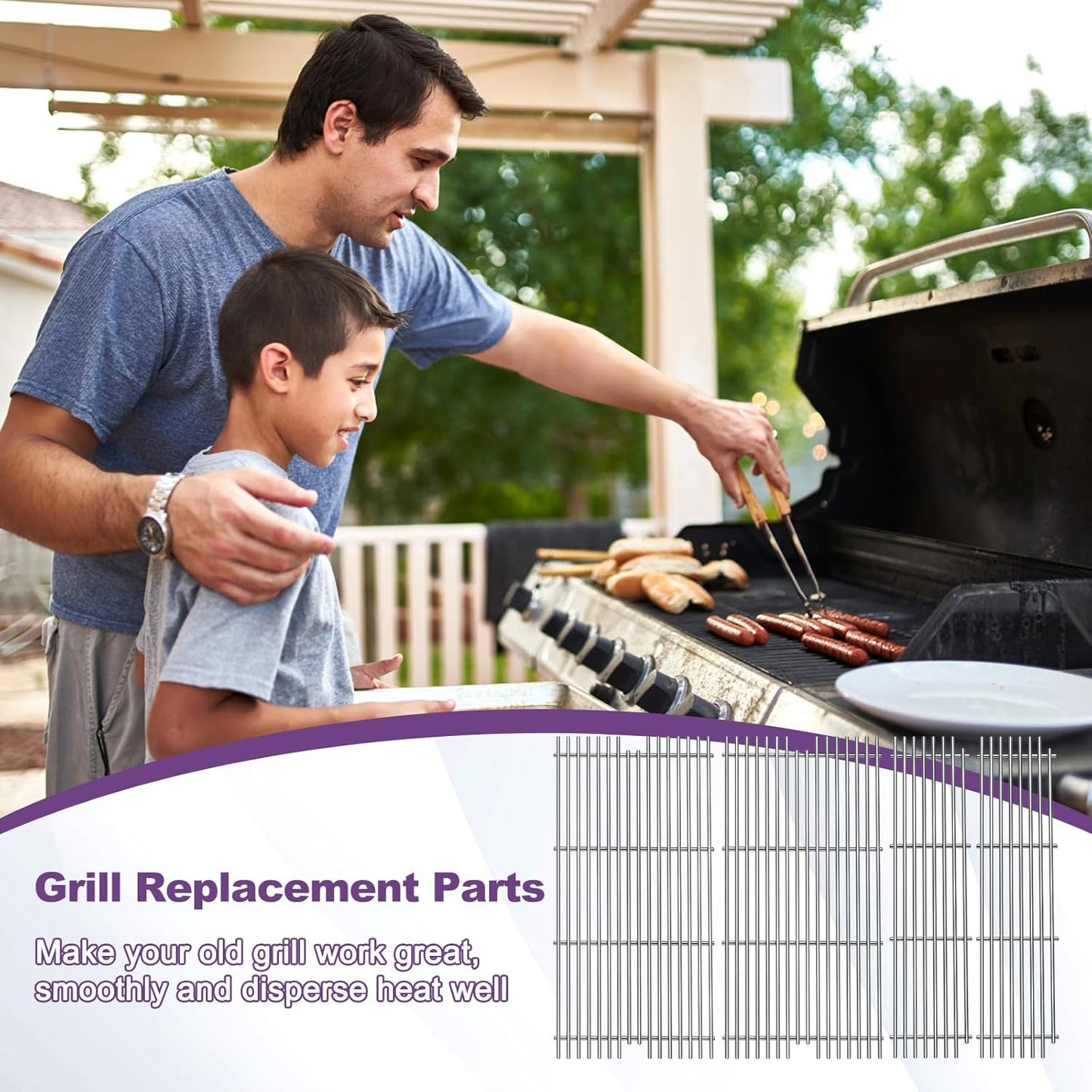 2 Pack 54911 Cooking Grid with 2 Pack 54921 Grill Grates Replacement for Viking VGBQ 30 Inch T Series VGBG 41 Inch T Series VGBQ 53 Inch T Series