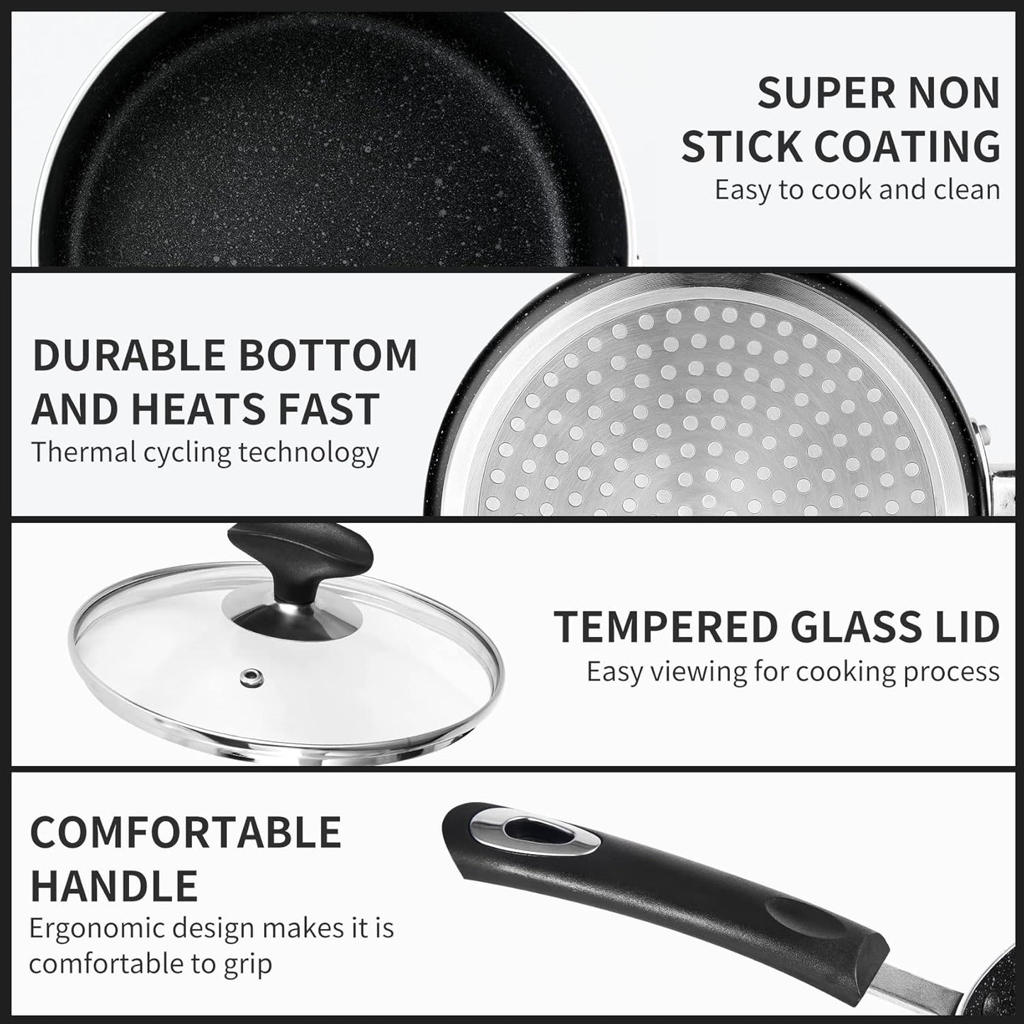 Nonstick Saucepan Set - 2 Quart and 3 Quart,Ultra Non Stick Sauce Pan Small Pot with Glass Lid,Great for Home Kitchen Restaurant,Black