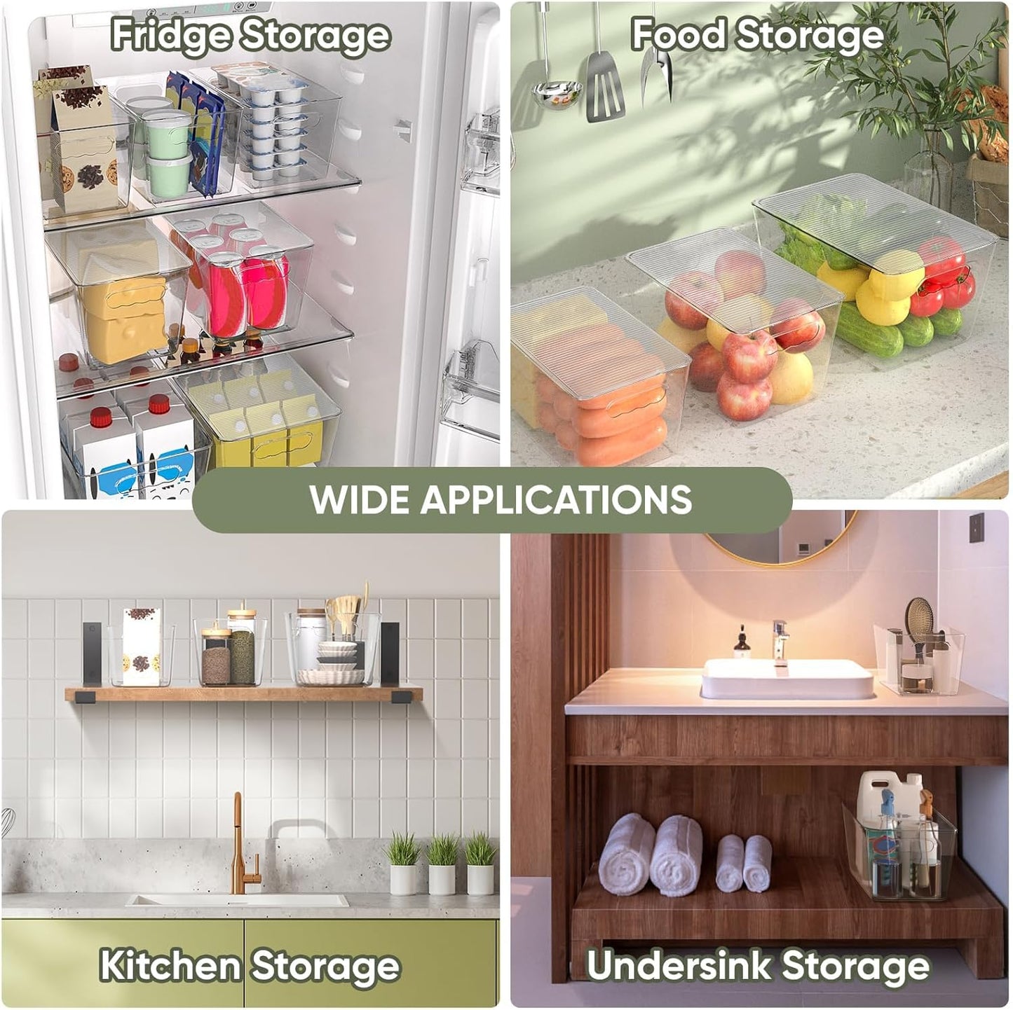 BALEINE Clear Stackable Storage Bins with Lids, Plastic Containers with Handle for Pantry Organizers and Storage, Plastic Bins for Fridge, Kitchen, Bathroom, Cabinet (10x6x5, 4PK)