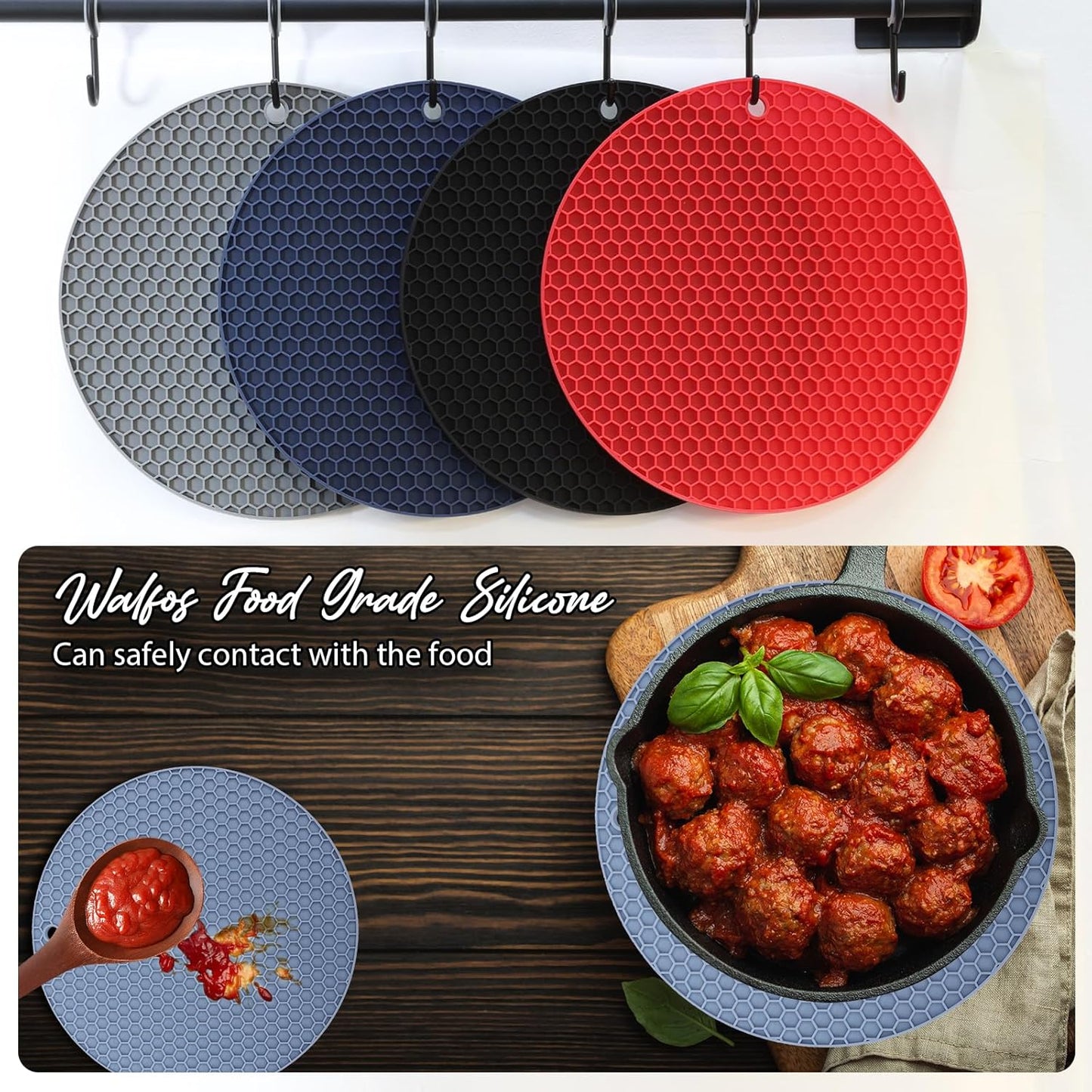 Joyhalo Trivets for Hot Dishes - Hot Pads for Kitchen, Silicone Pot Holders for Hot Pots and Pans, Silicone Mats for Kitchen Countertops, Table, Flexible Easy to Wash and Dry, Blue