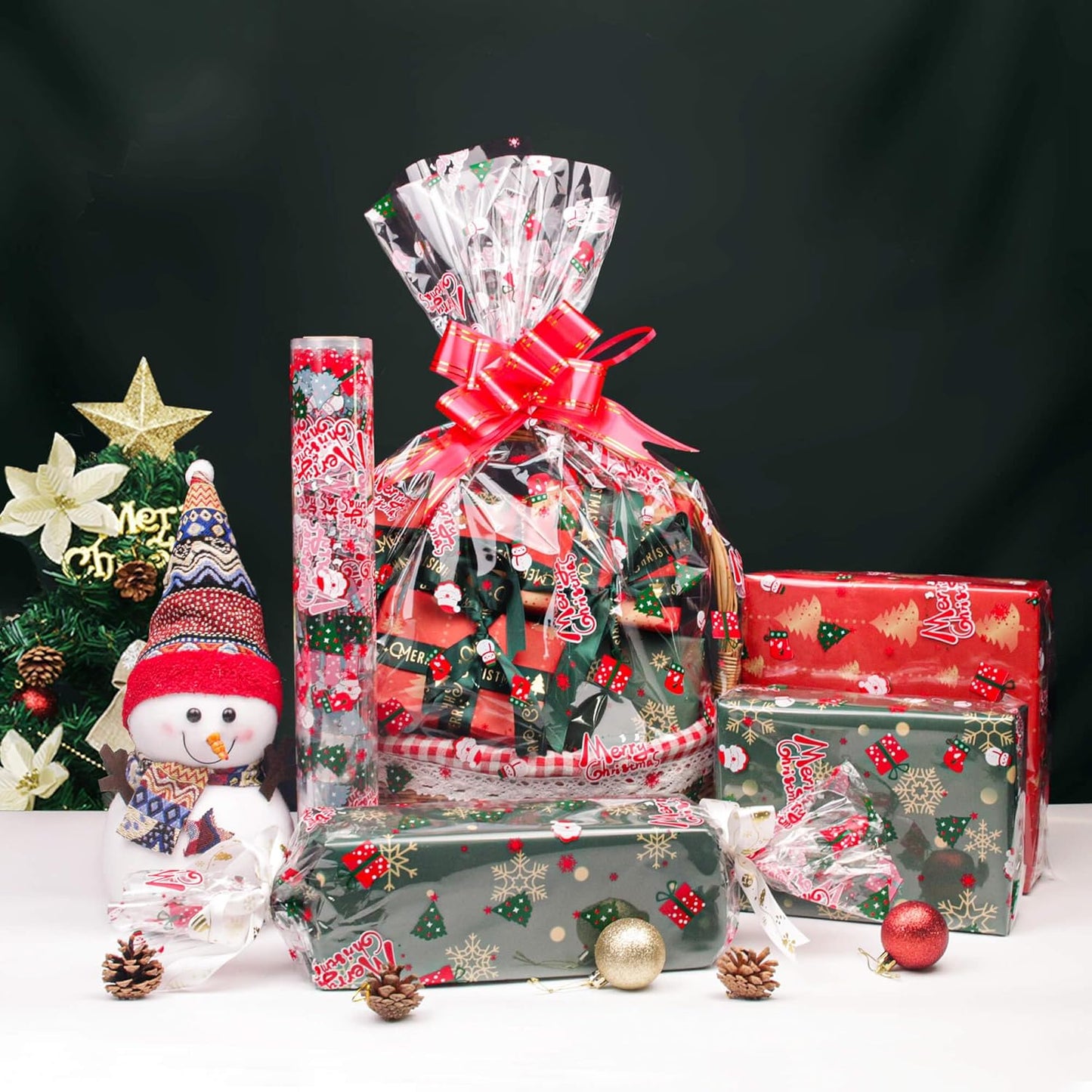 100 ft Christmas Cellophane Wrap Roll - 3 Mil Thick, Folds into 17.5" for Gift Baskets, Arts & Crafts