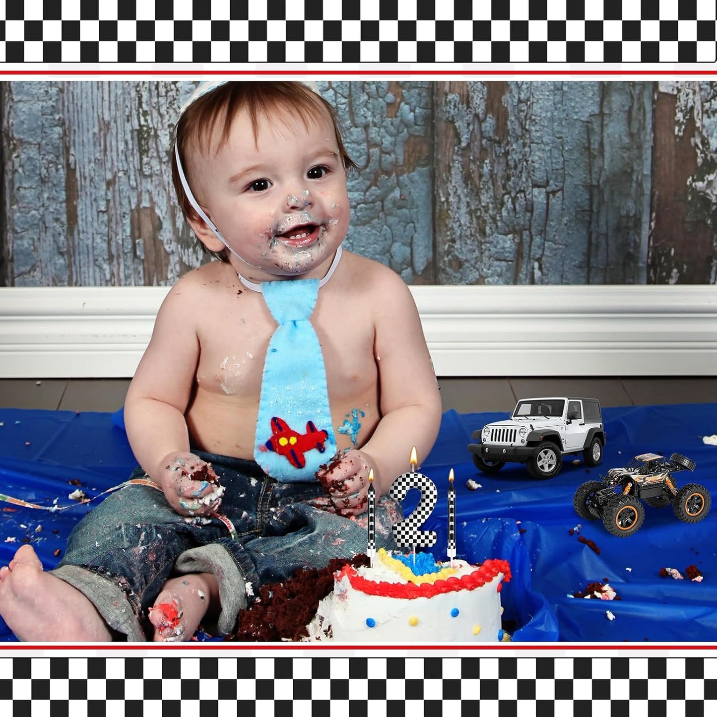 13 Pcs Racing Cars Themed Birthday Candles Black and White Race Number 2 Checkered Candle Cake Topper for Racing Car Party Decoration Supplies (Number 2)