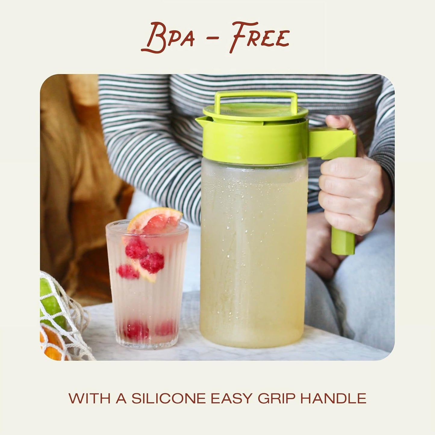 Takeya Flash Chill Iced Tea Maker - Airtight & Durable Iced Tea Maker Jug with Silicone Carry Handle - Leak-Proof & Lightweight Tea Infuser with Patented Flash Chill Technology - 1 Quart, Avocado