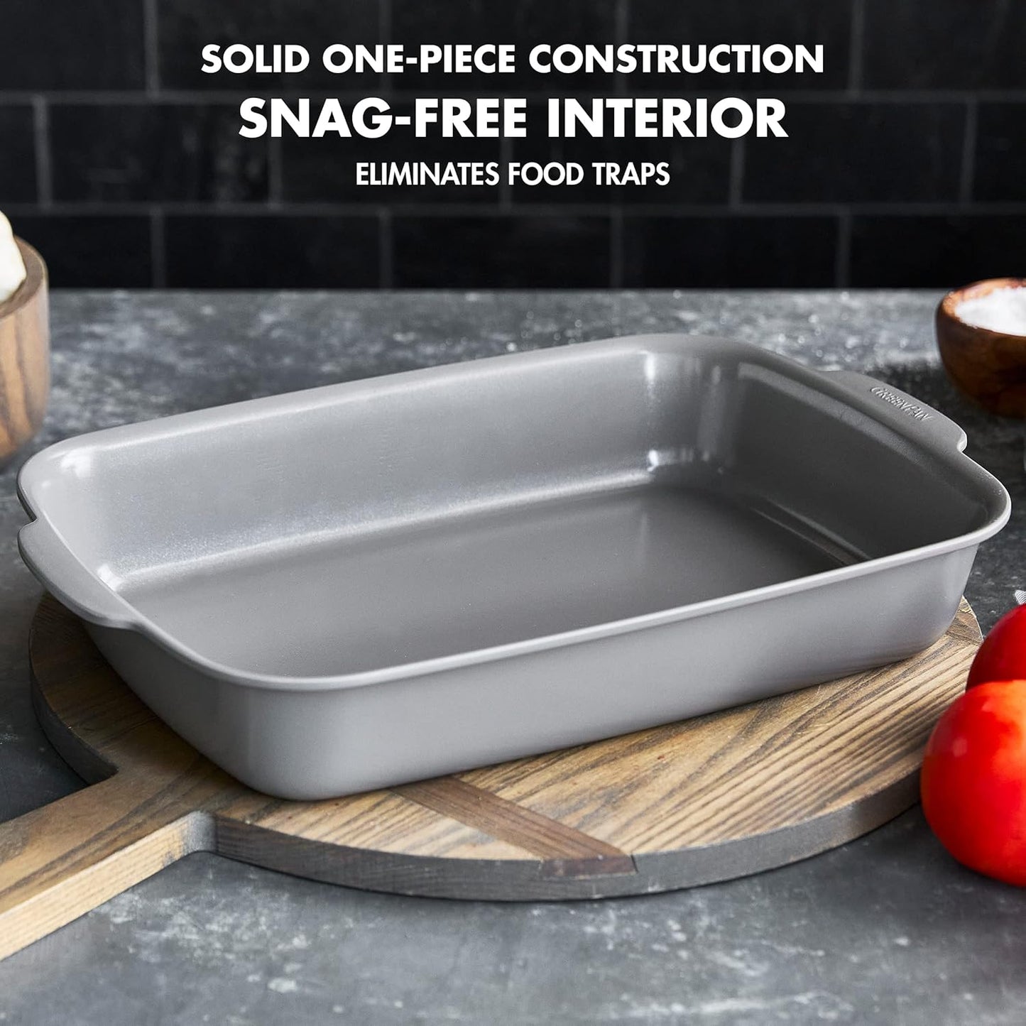 GreenPan Premiere Ovenware Healthy Ceramic Nonstick 13" x 9" Rectangular Baking Pan, Cast Aluminum Bakeware, Warp-Free, Oven and Broiler safe to 600F,Dishwasher Safe, PFAS-Free, Gray