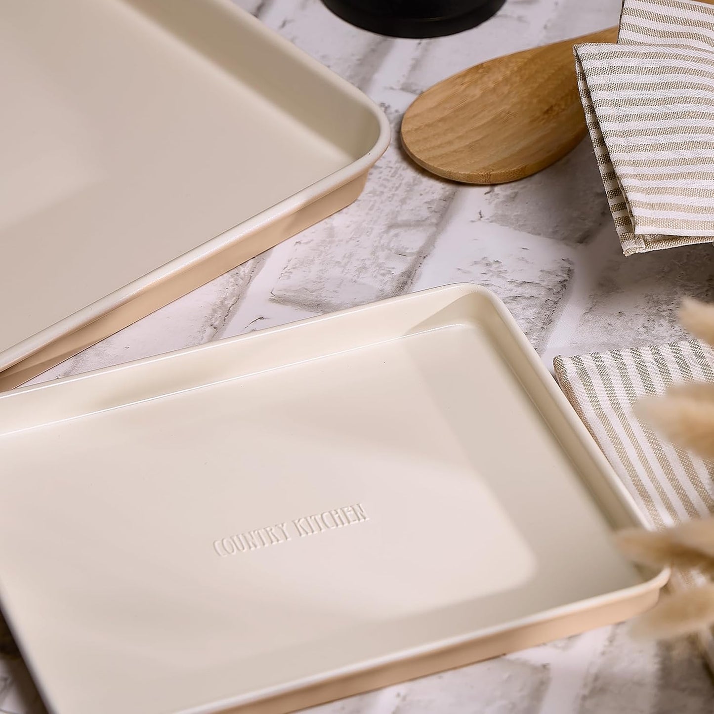 Country Kitchen Nonstick Stackable Bakeware Set - Deluxe Heavy Duty, Durable, Easy Release Baking Set, Taupe, 13 Pcs with Handles