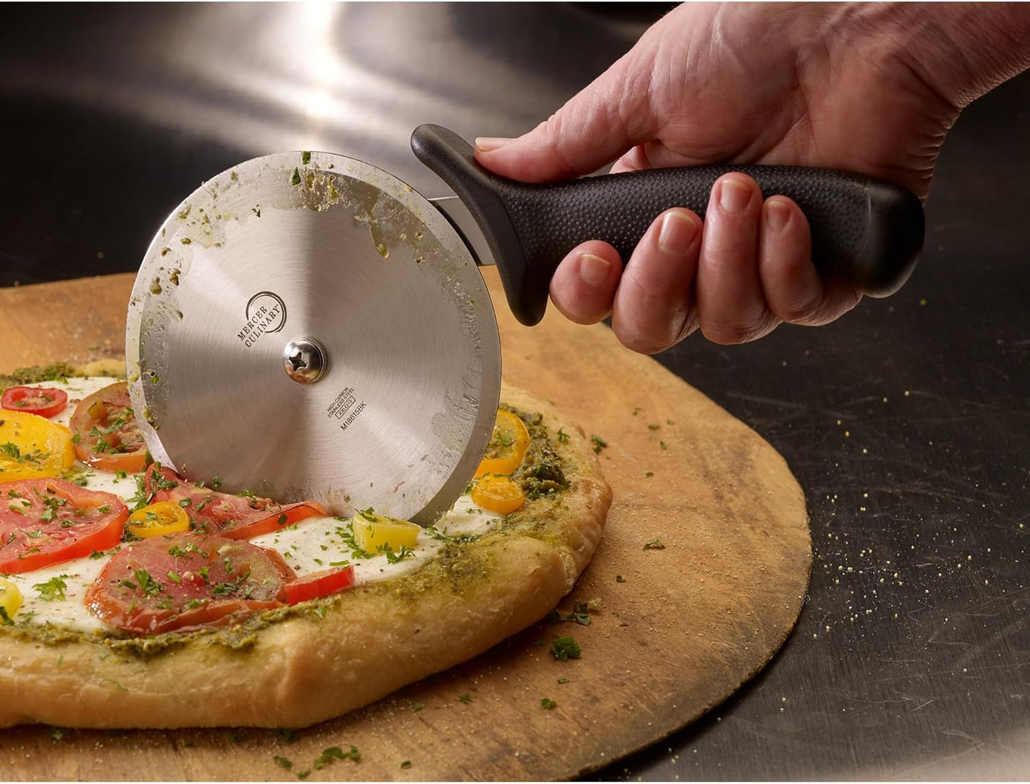 Mercer Culinary Millennia Pizza Cutter with Black Handle, 5 Inch Wheel, Stainless Steel