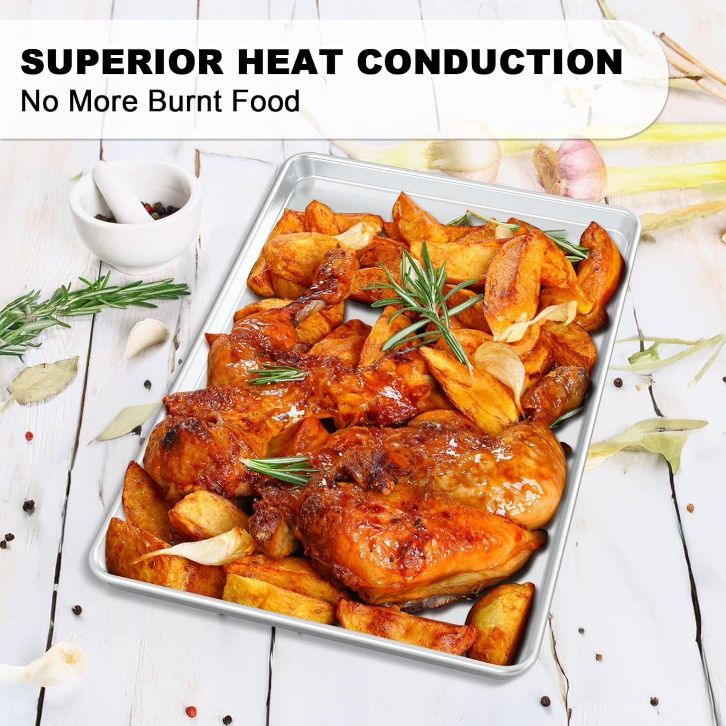 24 Inch Baking Sheet Pans with Rack Set, Natural Aluminum Cookie Sheet, Extra Large Commercial Quality Baking Sheet Pan Set, Warp Resistant Nonstick Thick Cookie Tray Pans for Baking, Roasting