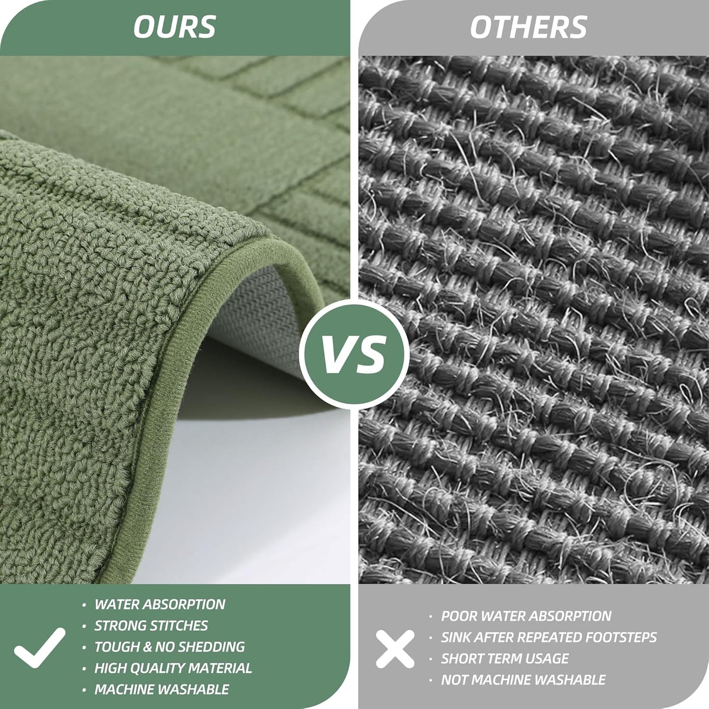 BEQHAUSE-Kitchen-Rugs-Non-Slip-Kitchen-Mats-for-Floor Machine Washable Kitchen Rugs 2 Pieces Kitchen Carpet Runner with TPR Backing,Green,24x35inch/24x60inch