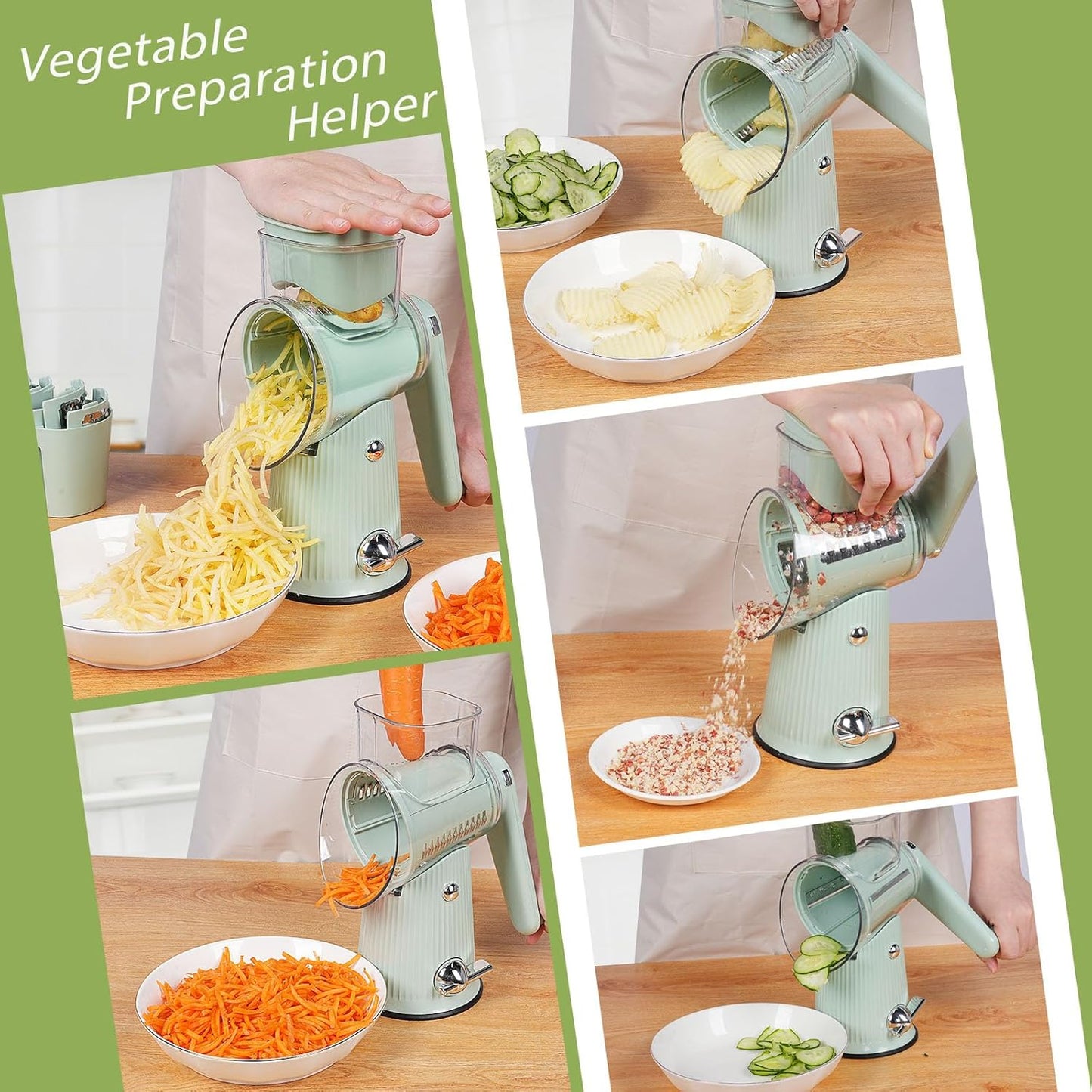 Rotary Cheese Grater,Multifunction 5 In 1 Chopper Vegetable Cutter Slicer, Round Mandoline Drum Slicer,Cheese Shredder,Grater With Handle,Easy to Clean Kitchen Gadgets with Storage Box