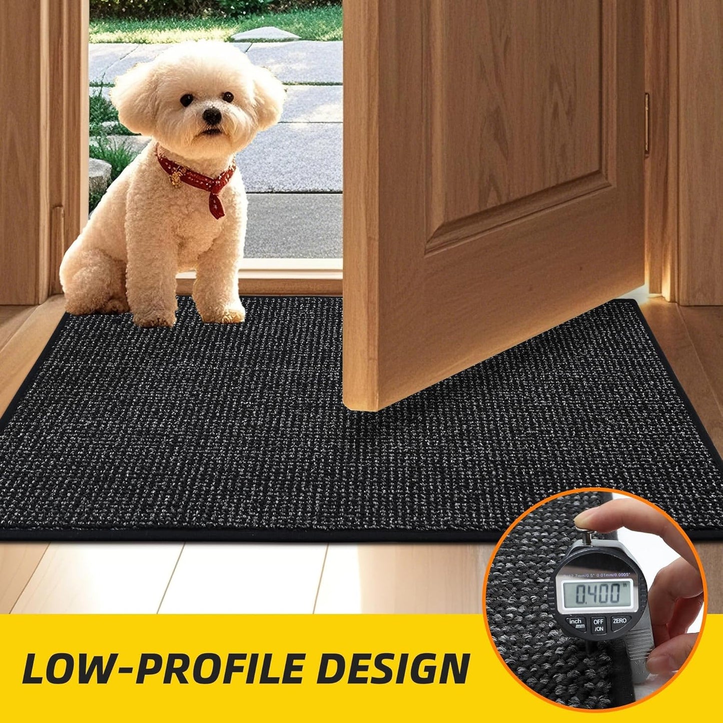 JSEI Dirt Trapper Door Mat 24"x60" Non-Slip Washable Entrance Mat, Dog Doormats, Absorbent & Fade-Resistant Floor Mats, Low Profile Welcome Mats for Entryway, Front Door, and Inside Entrance, Black