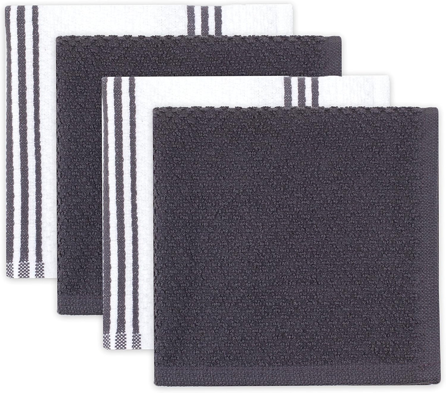 Sticky Toffee 9-Piece Kitchen Set – Gray 100% Cotton Terry Dish Towels, Dishcloths, Oven Mitts, and Pot Holders with Non-Slip Silicone Grip, Oeko-Tex Cotton